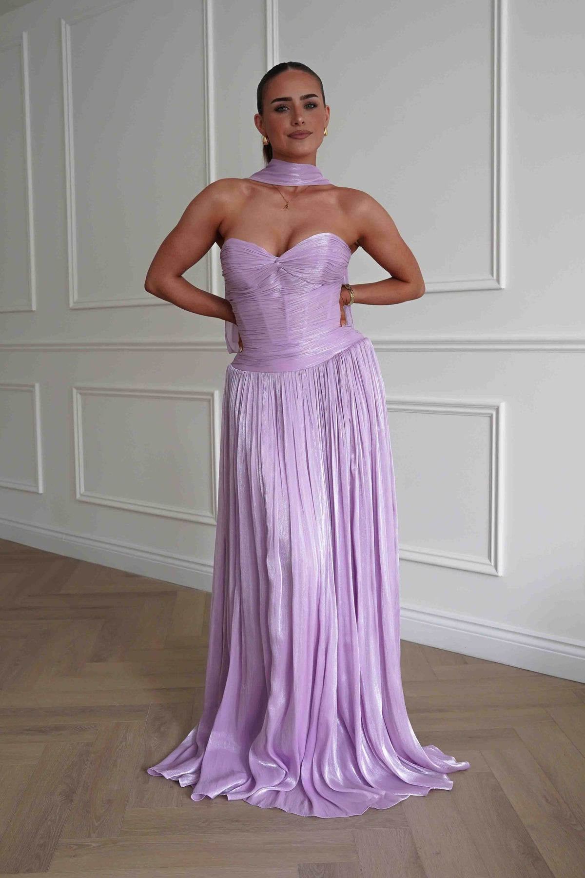 Longoria Pleated Luminescent Maxi Gown | Lavender-Oh Hello Clothing