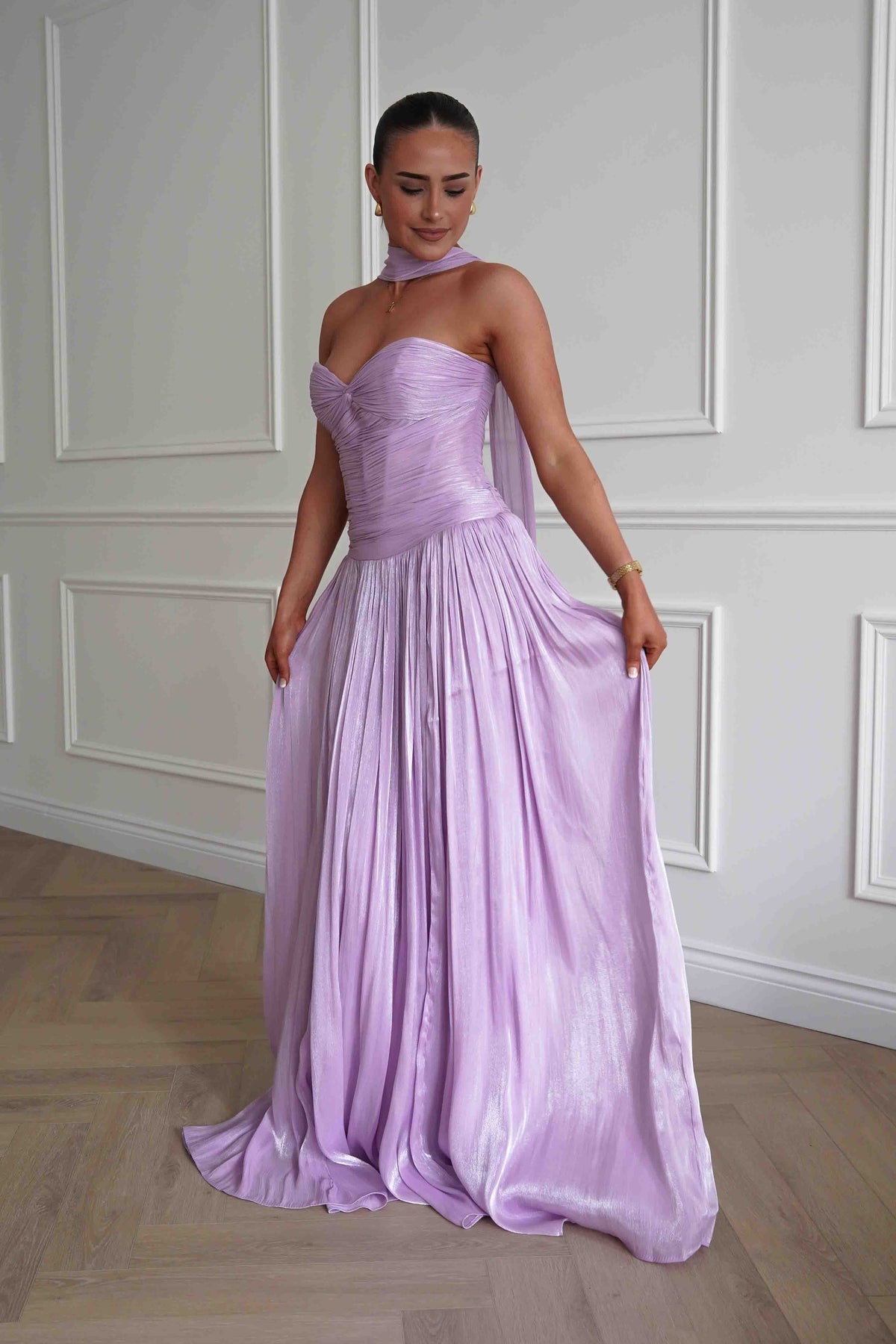 Longoria Pleated Luminescent Maxi Gown | Lavender-Oh Hello Clothing