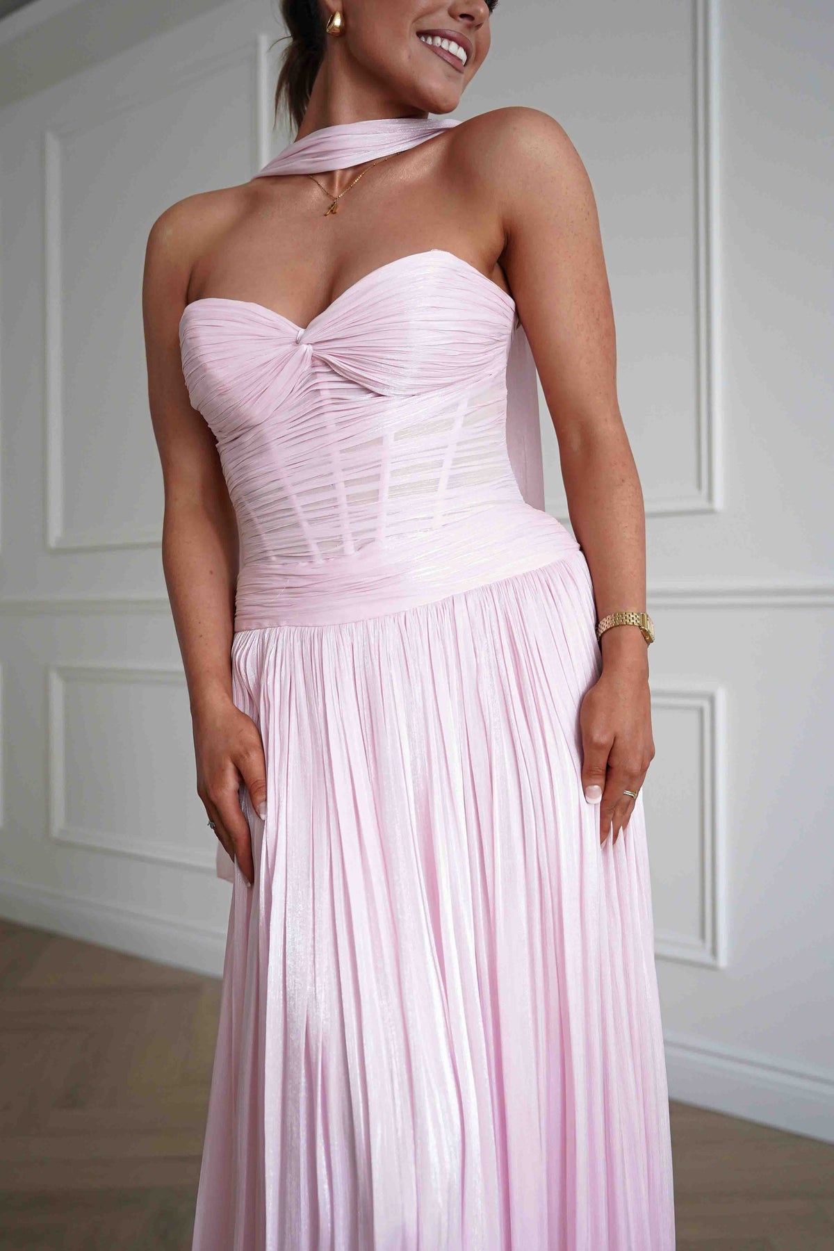 Longoria Pleated Luminescent Maxi Gown | Pink-Oh Hello Clothing