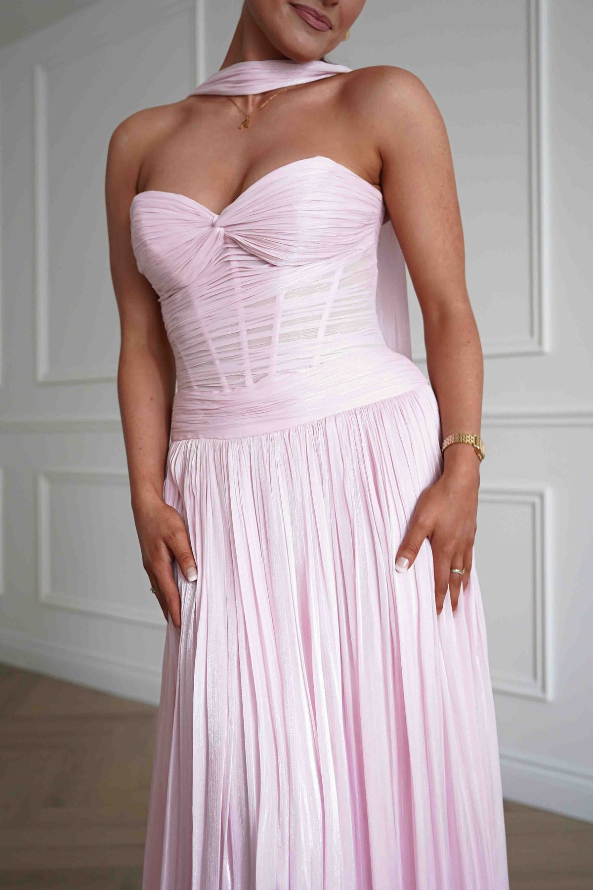 Longoria Pleated Luminescent Maxi Gown | Pink-Oh Hello Clothing