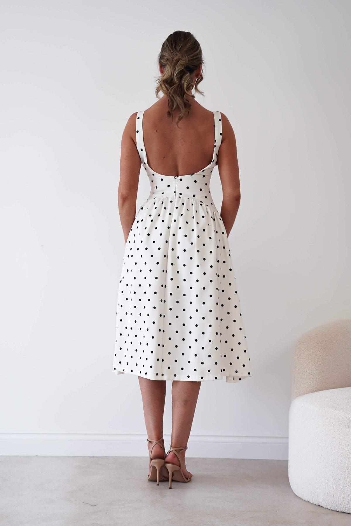 Lorna Square Neck Polka Dot Midi Dress | Cream-Oh Hello Clothing
