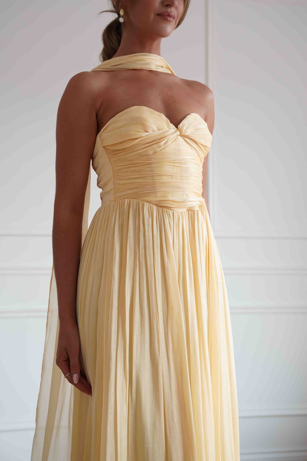 Loryn Ruched Strapless Maxi Dress | Yellow-Oh Hello Clothing