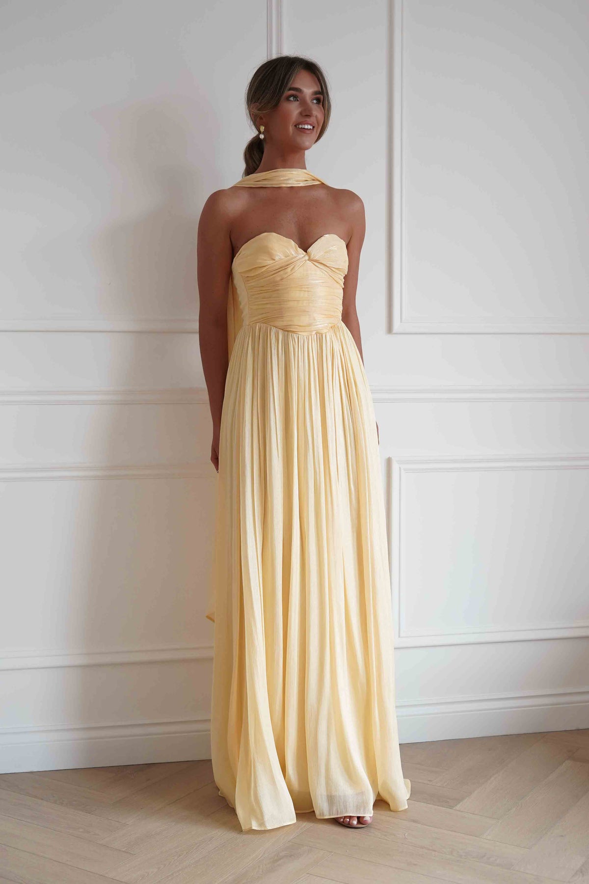 Loryn Ruched Strapless Maxi Dress | Yellow-Oh Hello Clothing