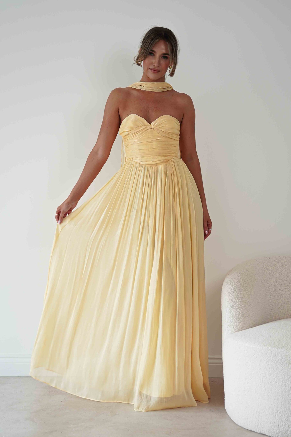 Loryn Ruched Strapless Maxi Dress | Yellow-Oh Hello Clothing
