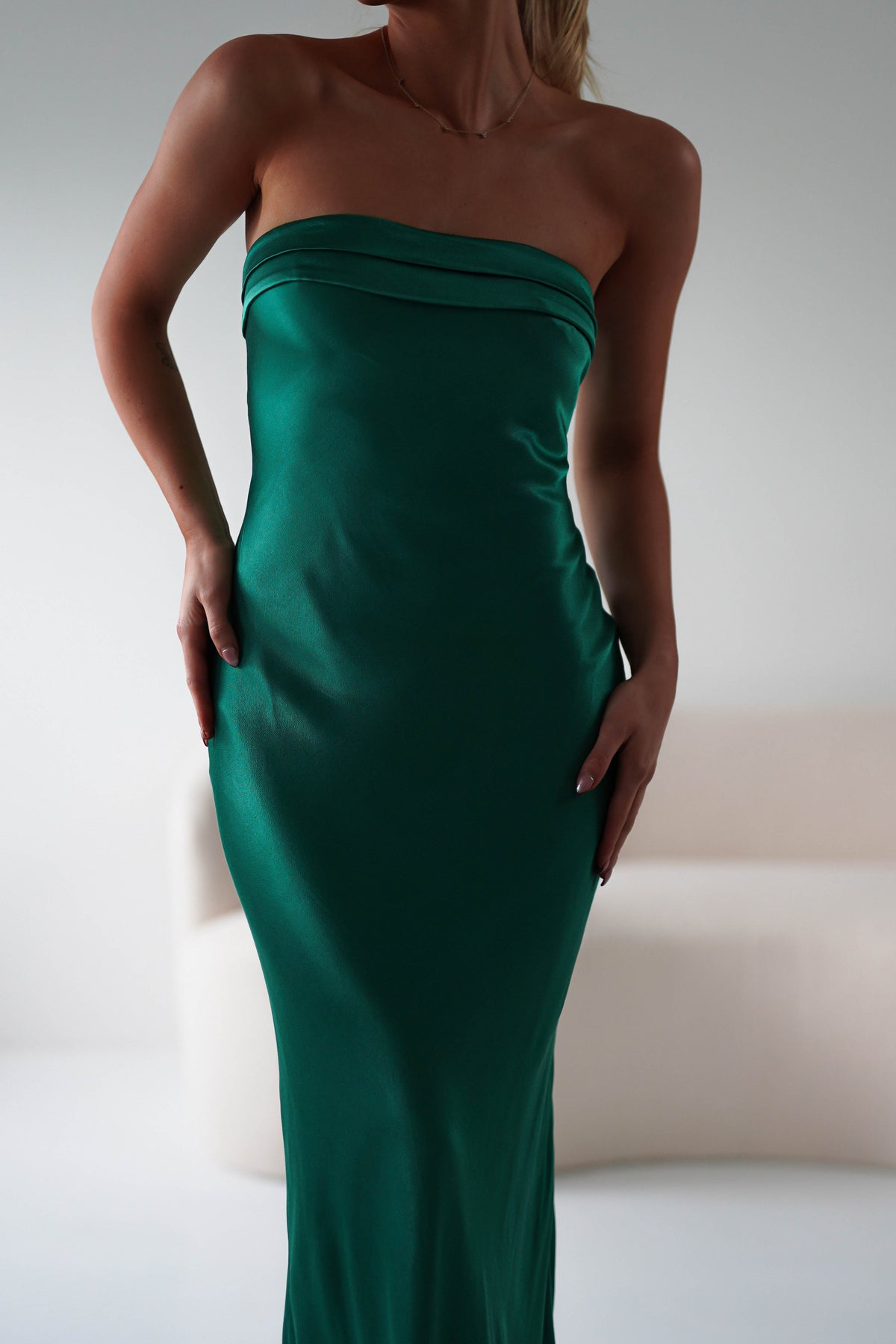 Lucia Soft Satin Slip Midi Dress | Emerald Green-Oh Hello Clothing