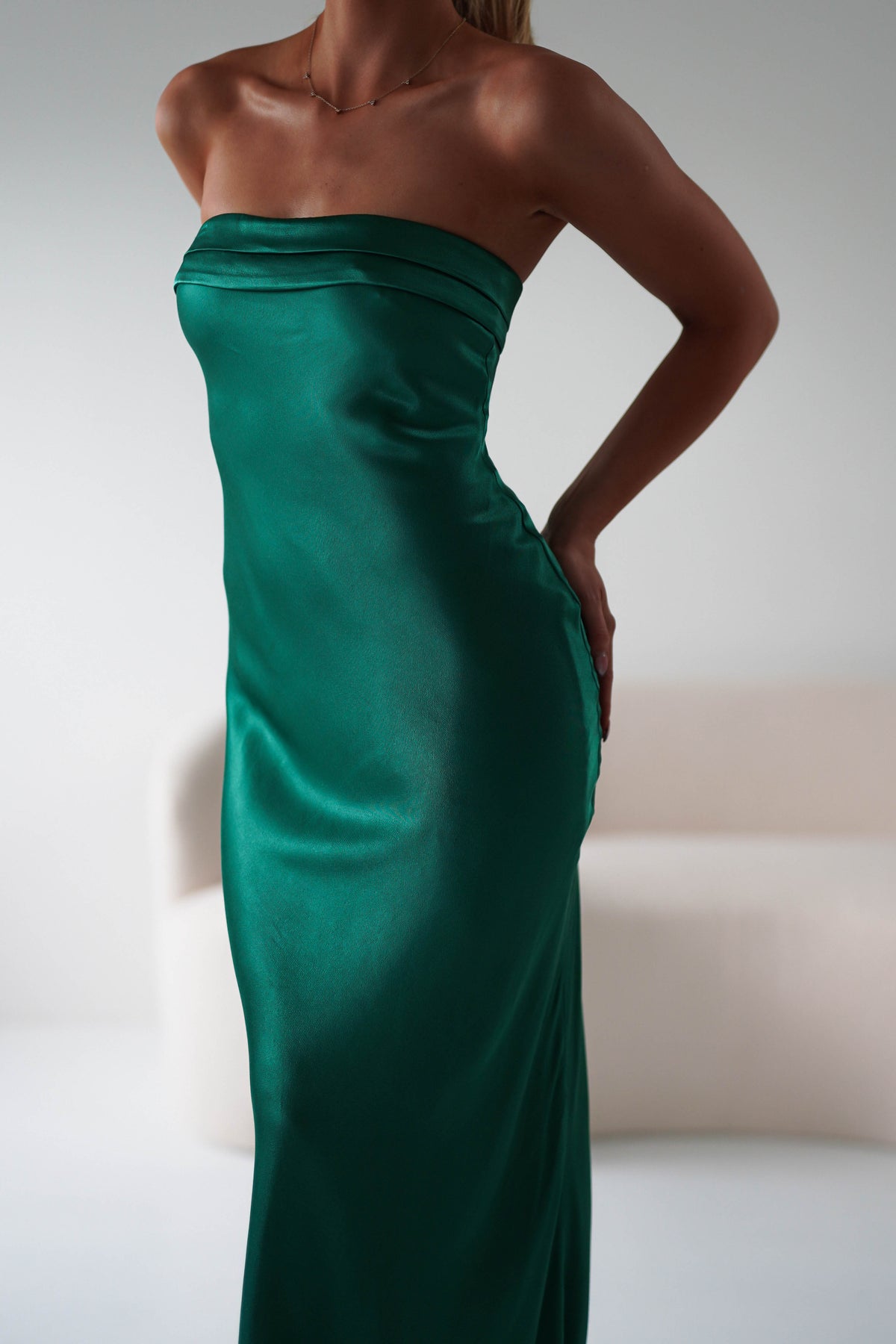 Lucia Soft Satin Slip Midi Dress | Emerald Green-Oh Hello Clothing