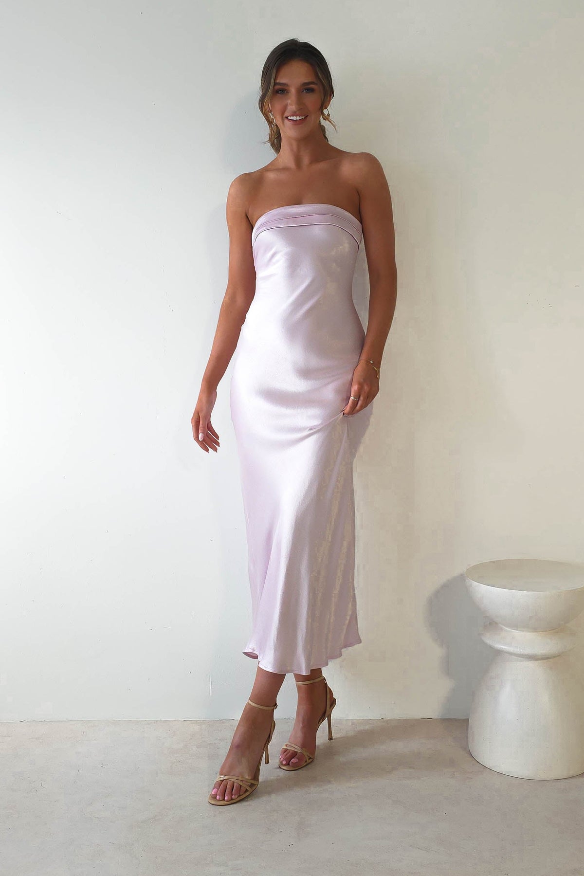 Lucia Soft Satin Slip Midi Dress | Pastel Pink-Oh Hello Clothing