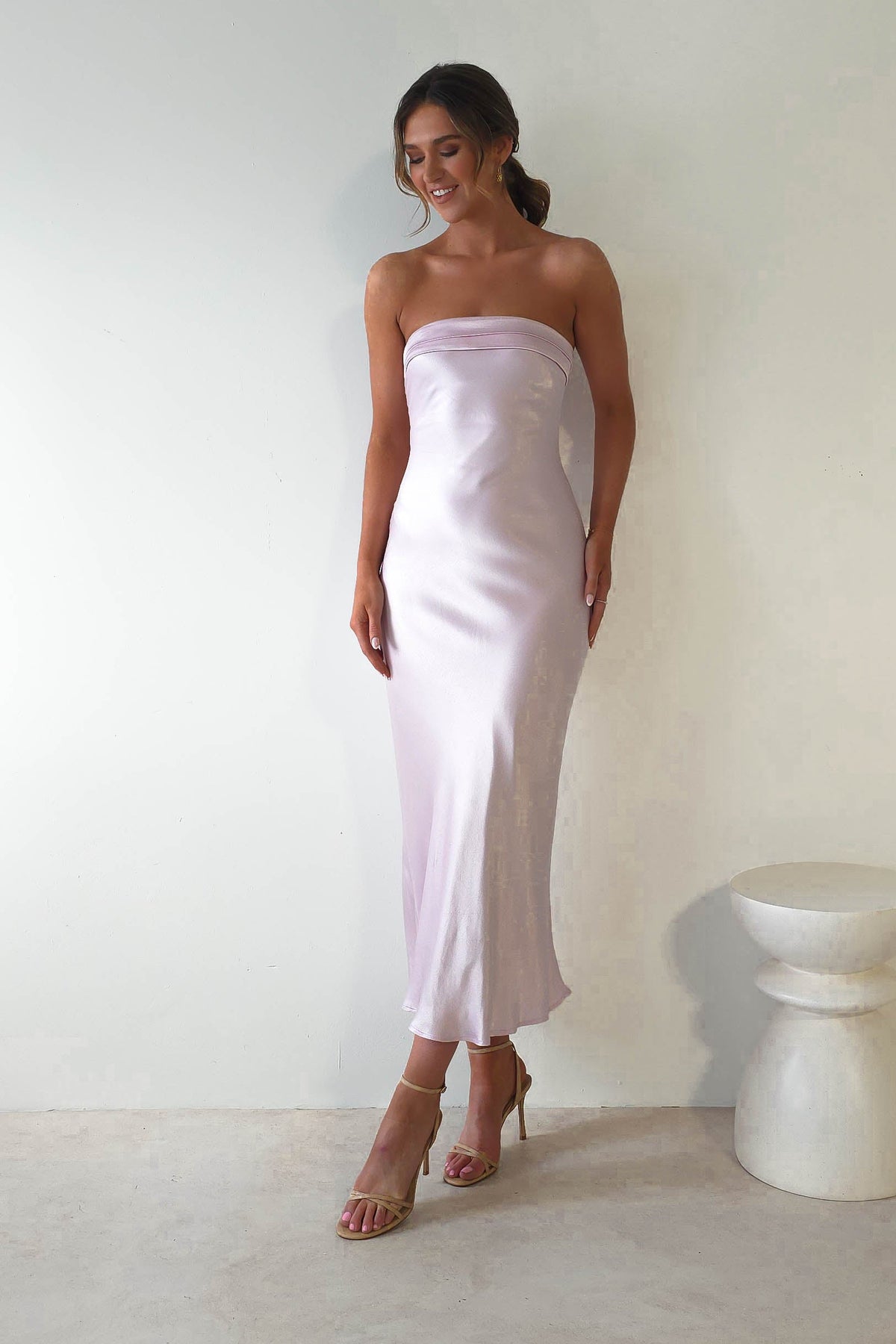 Lucia Soft Satin Slip Midi Dress | Pastel Pink-Oh Hello Clothing