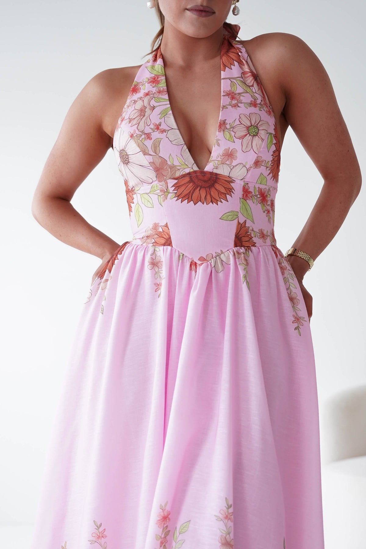 Lucinda Floral Halternack Maxi Dress | Pink-Oh Hello Clothing