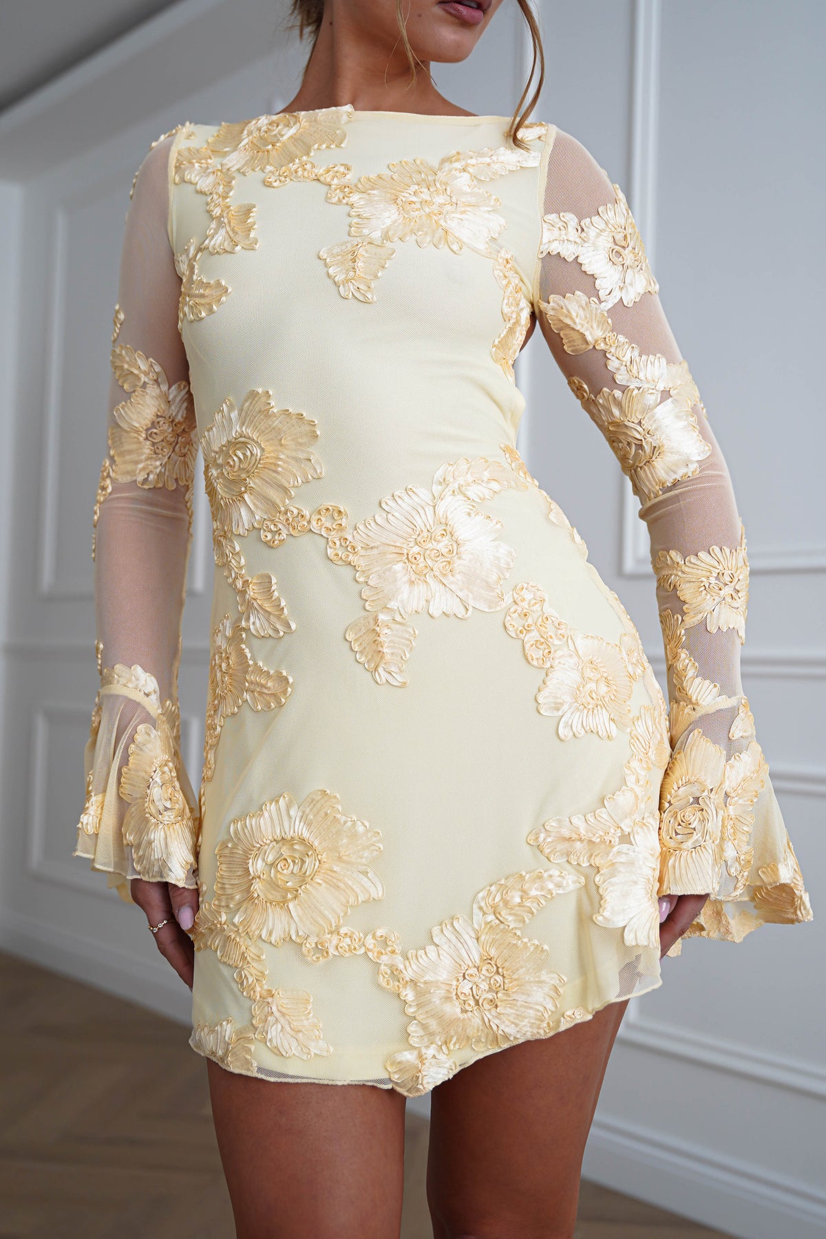 Lucy Floral Appliqué Mini Dress | Yellow-Oh Hello Clothing