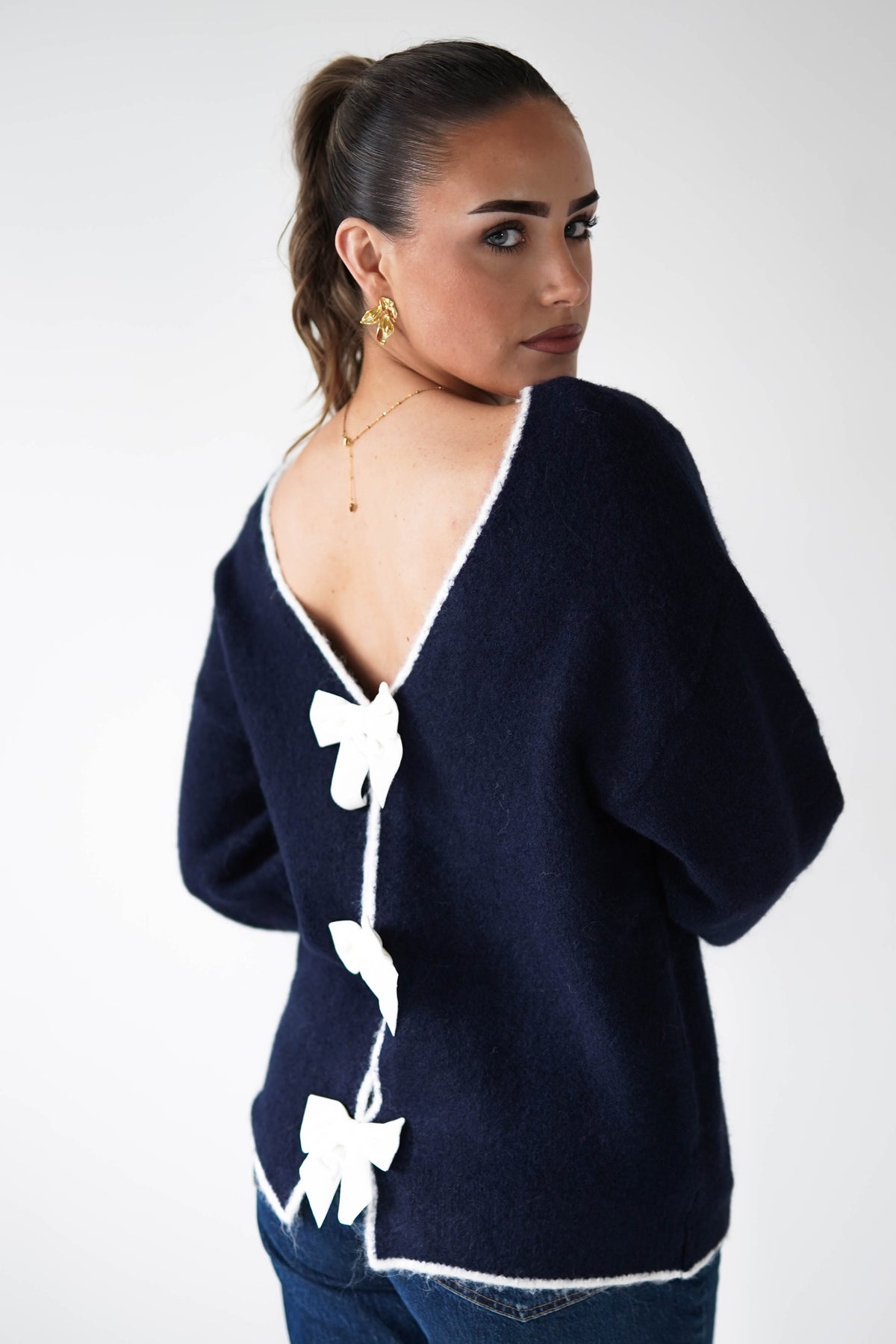 Lula Bow Detail Knit Jumper | Navy-Oh Hello Clothing