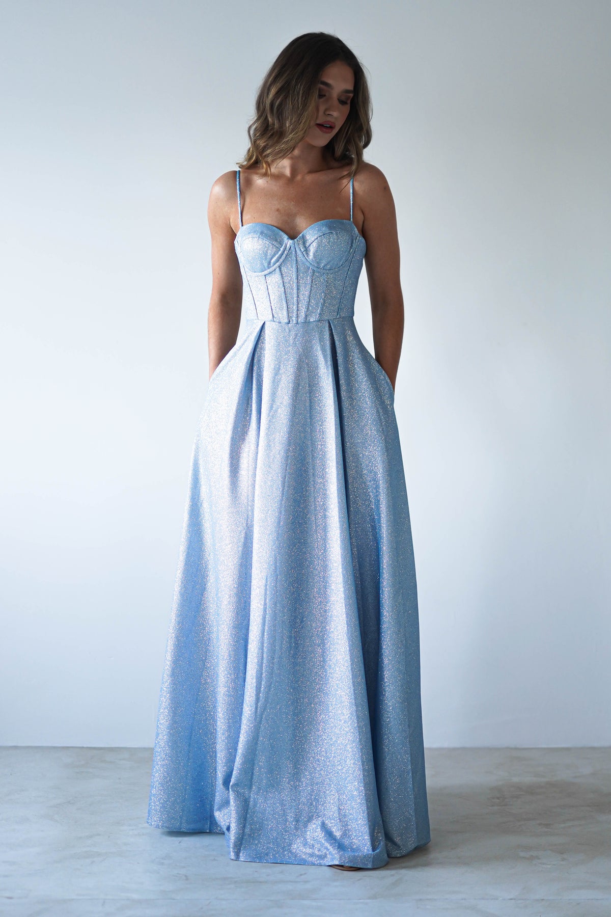 Luna Glitter Corset Aline Gown | Blue-Oh Hello Clothing