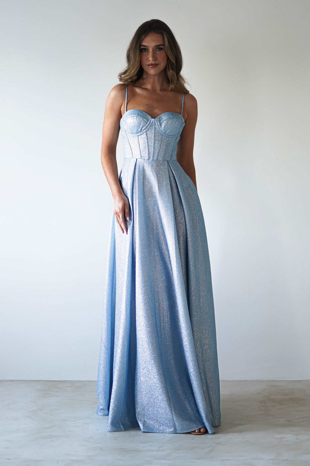 Luna Glitter Corset Aline Gown | Blue-Oh Hello Clothing