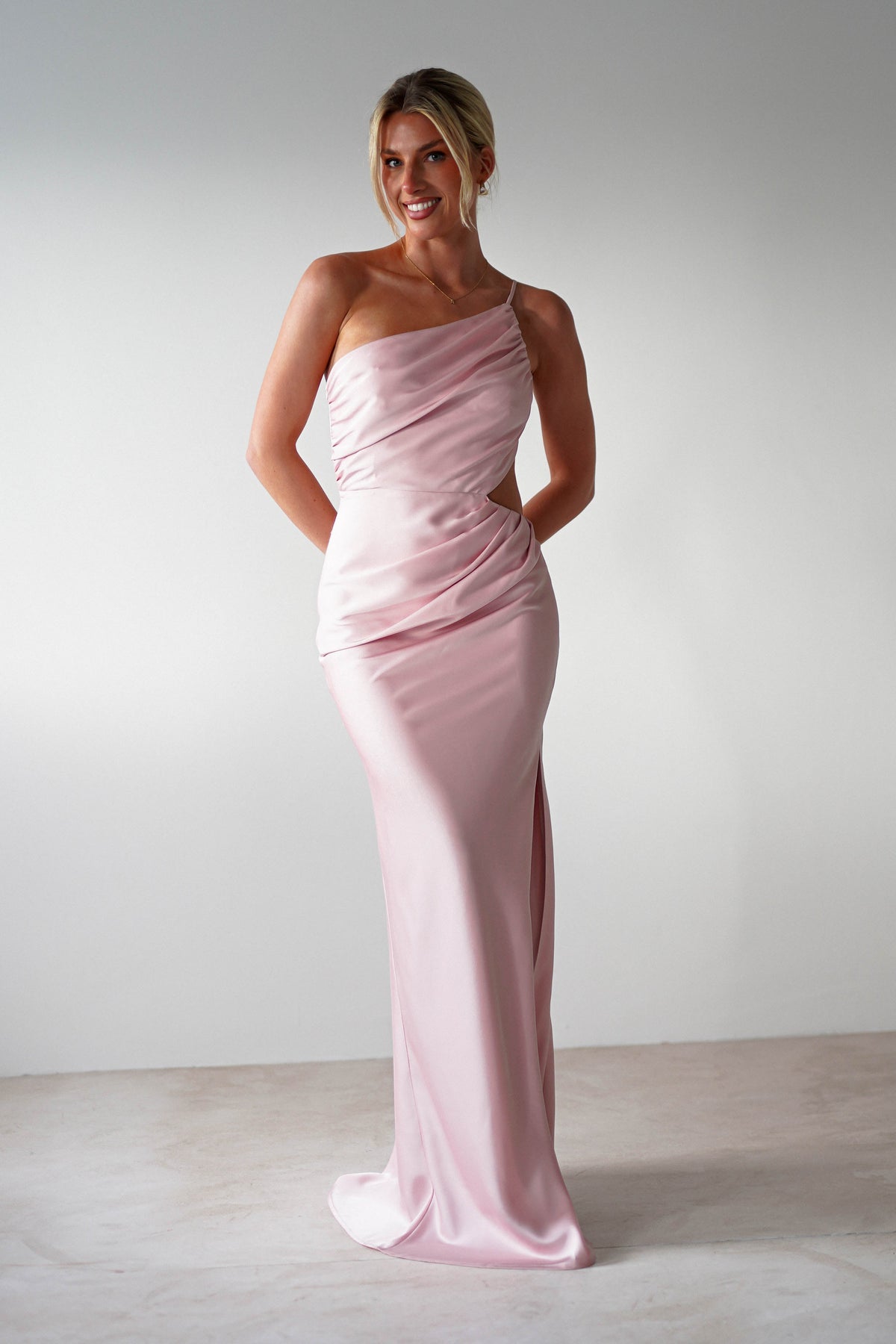 Lyra Soft Matte Satin Maxi Dress | Blush Pink-Oh Hello Clothing