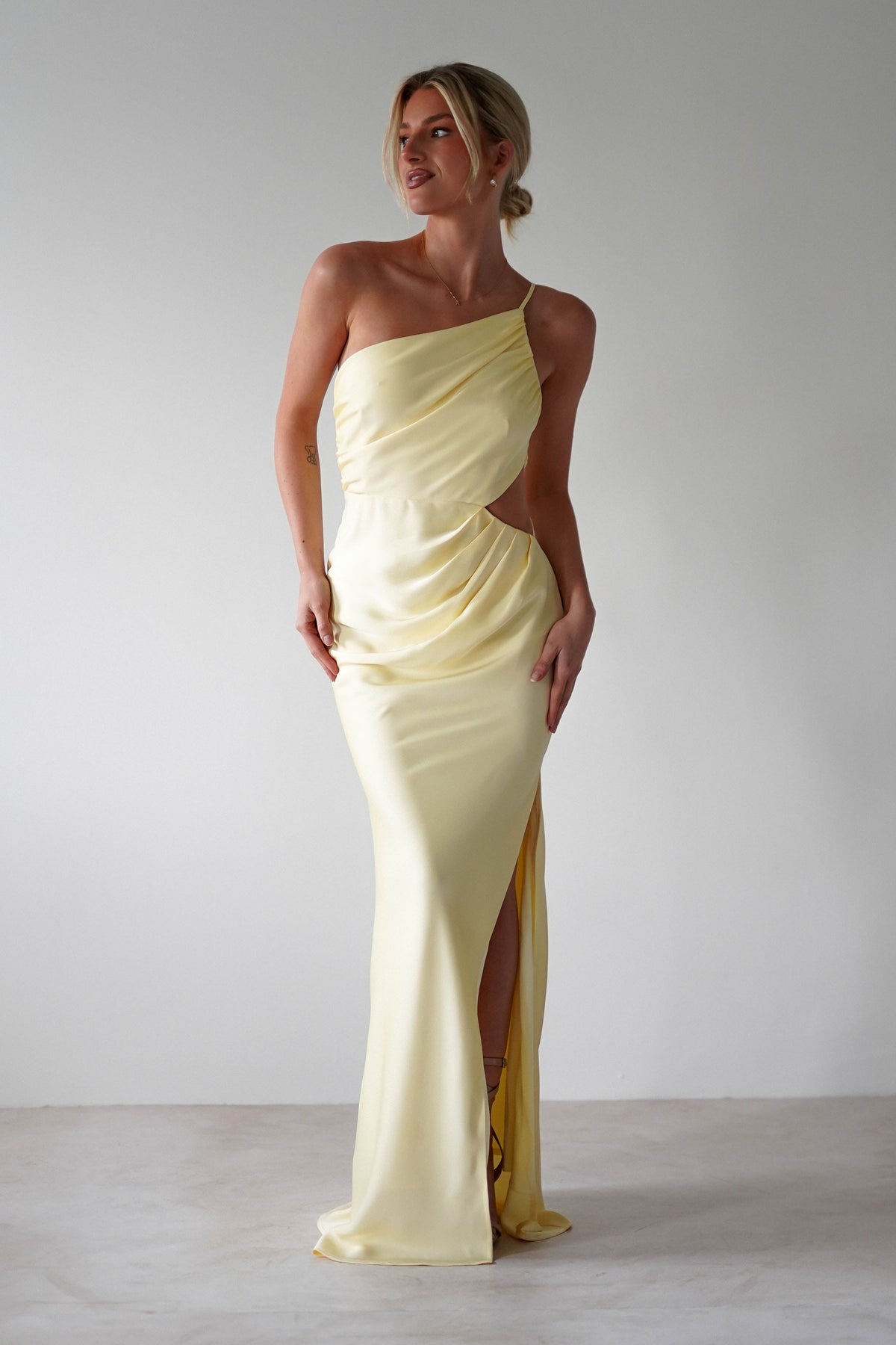 Lyra Soft Matte Satin Maxi Dress | Yellow-Oh Hello Clothing