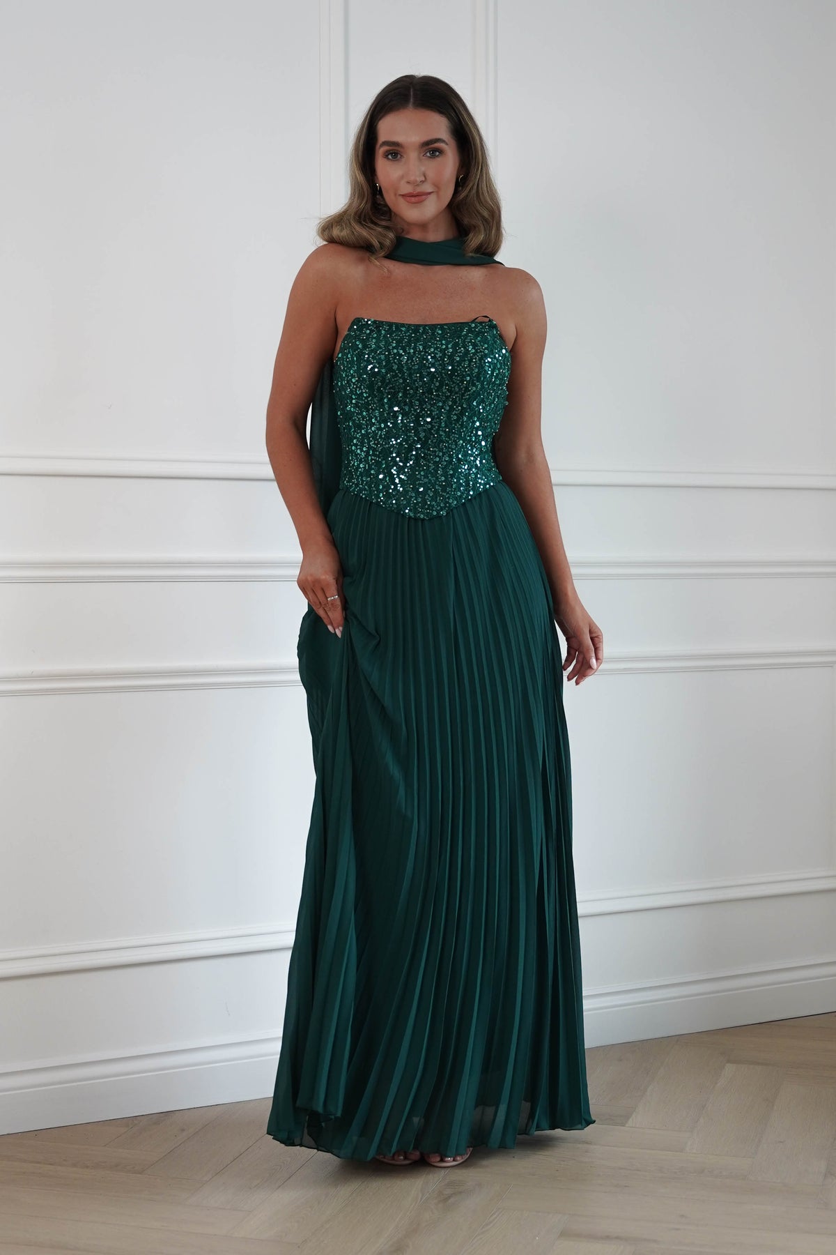Oh Hello Clothing Women > Clothing > Dresses Madelyn Strapless Pleated Maxi Dress | Emerald Green