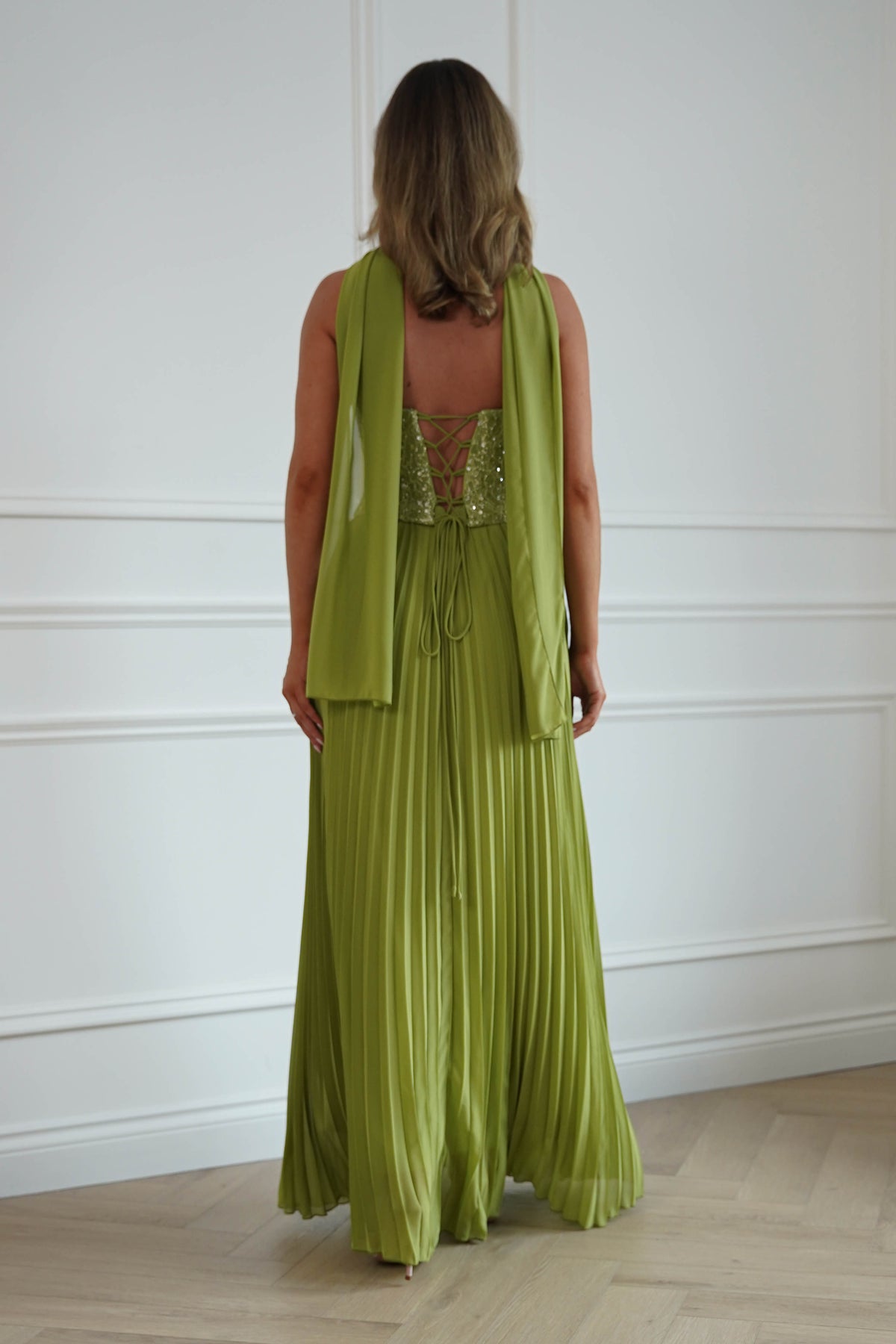 Oh Hello Clothing Women > Clothing > Dresses Madelyn Strapless Pleated Maxi Dress | Lime
