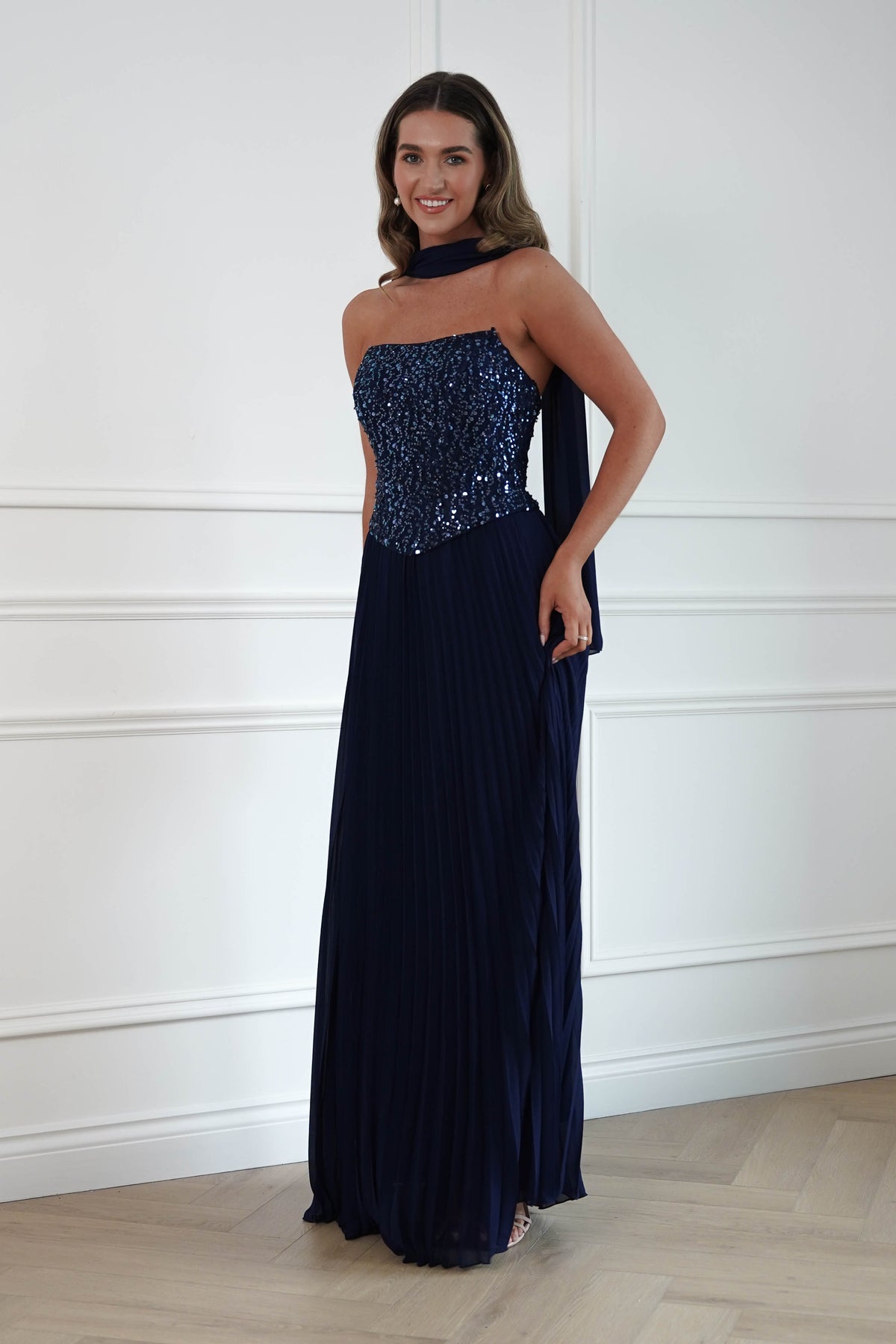 Oh Hello Clothing Women > Clothing > Dresses Madelyn Strapless Pleated Maxi Dress | Navy