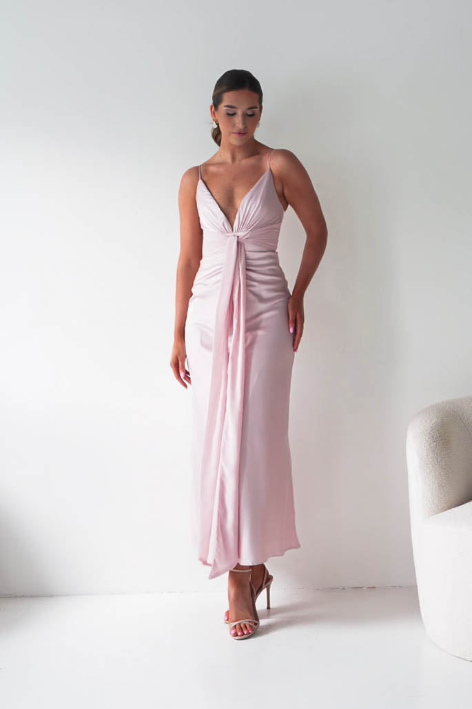 Madi Drape Front Detail Satin Maxi Dress | Pink-Oh Hello Clothing