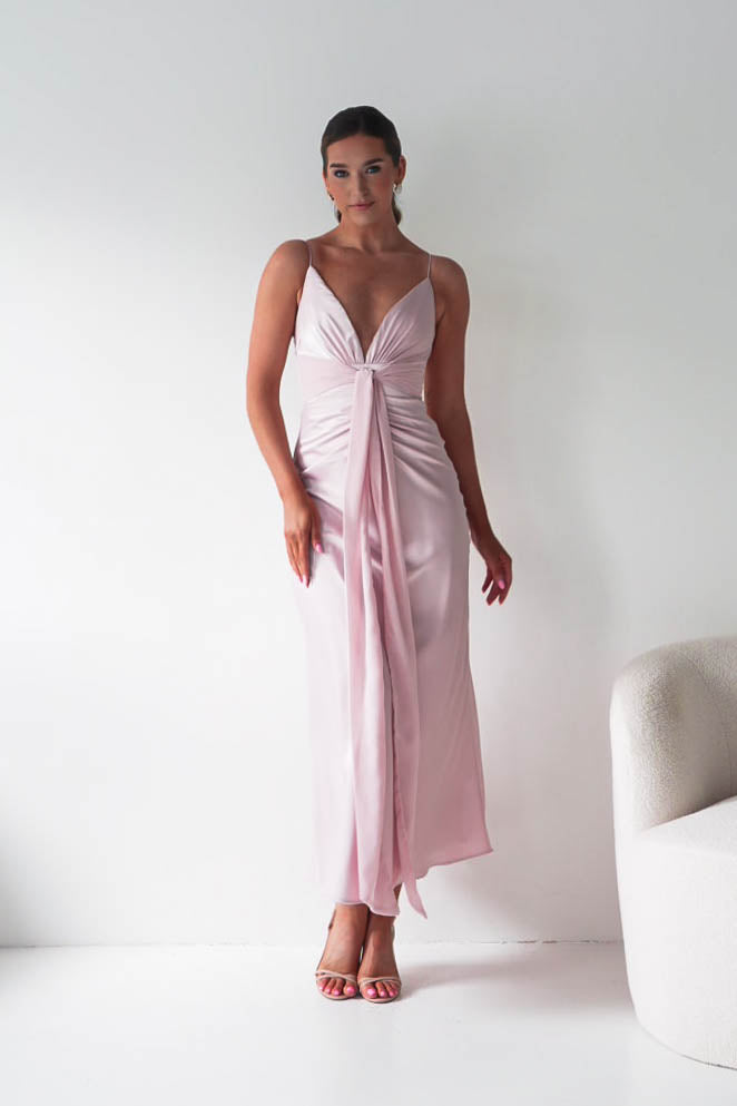 Madi Drape Front Detail Satin Maxi Dress | Pink-Oh Hello Clothing