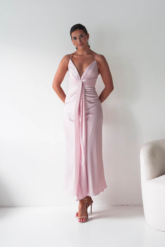 Madi Drape Front Detail Satin Maxi Dress | Pink-Oh Hello Clothing
