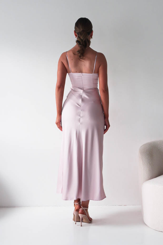 Madi Drape Front Detail Satin Maxi Dress | Pink-Oh Hello Clothing