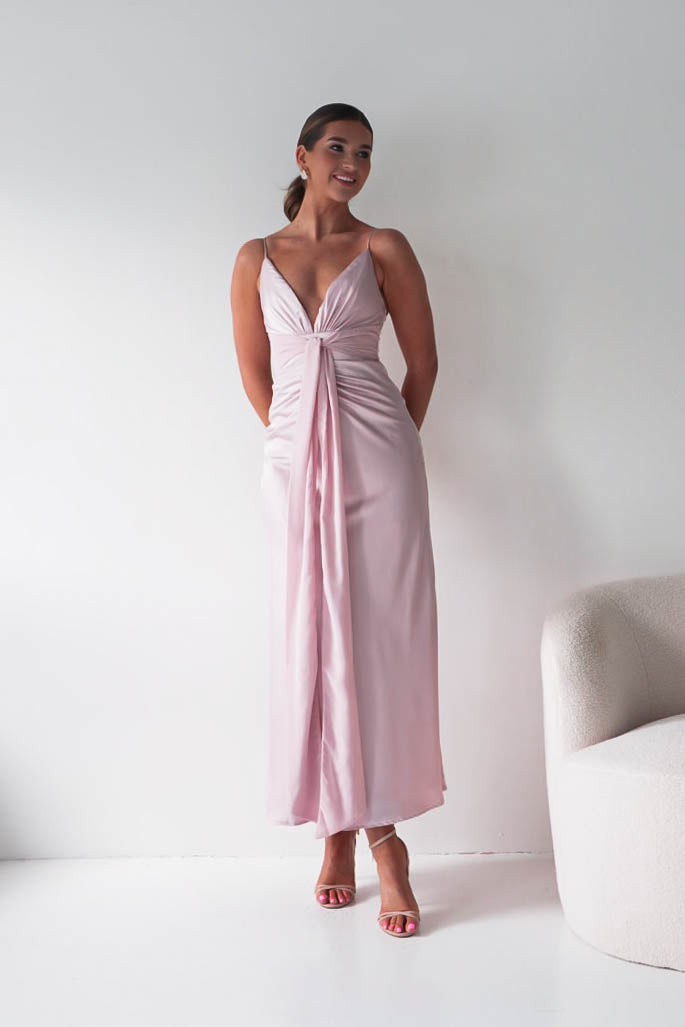 Madi Drape Front Detail Satin Maxi Dress | Pink-Oh Hello Clothing
