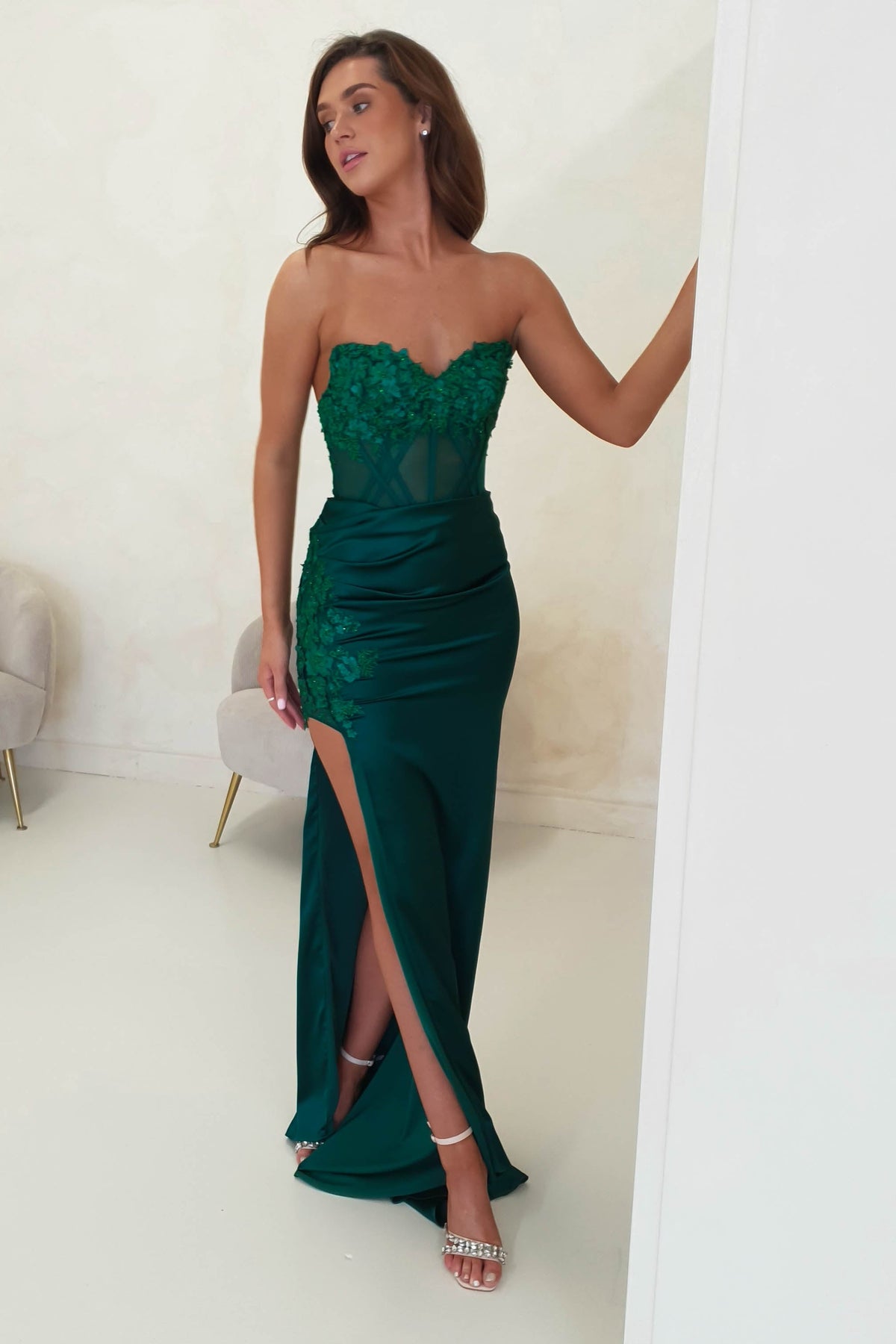 Madonna Strapless Corset Gown | Emerald Green-Oh Hello Clothing