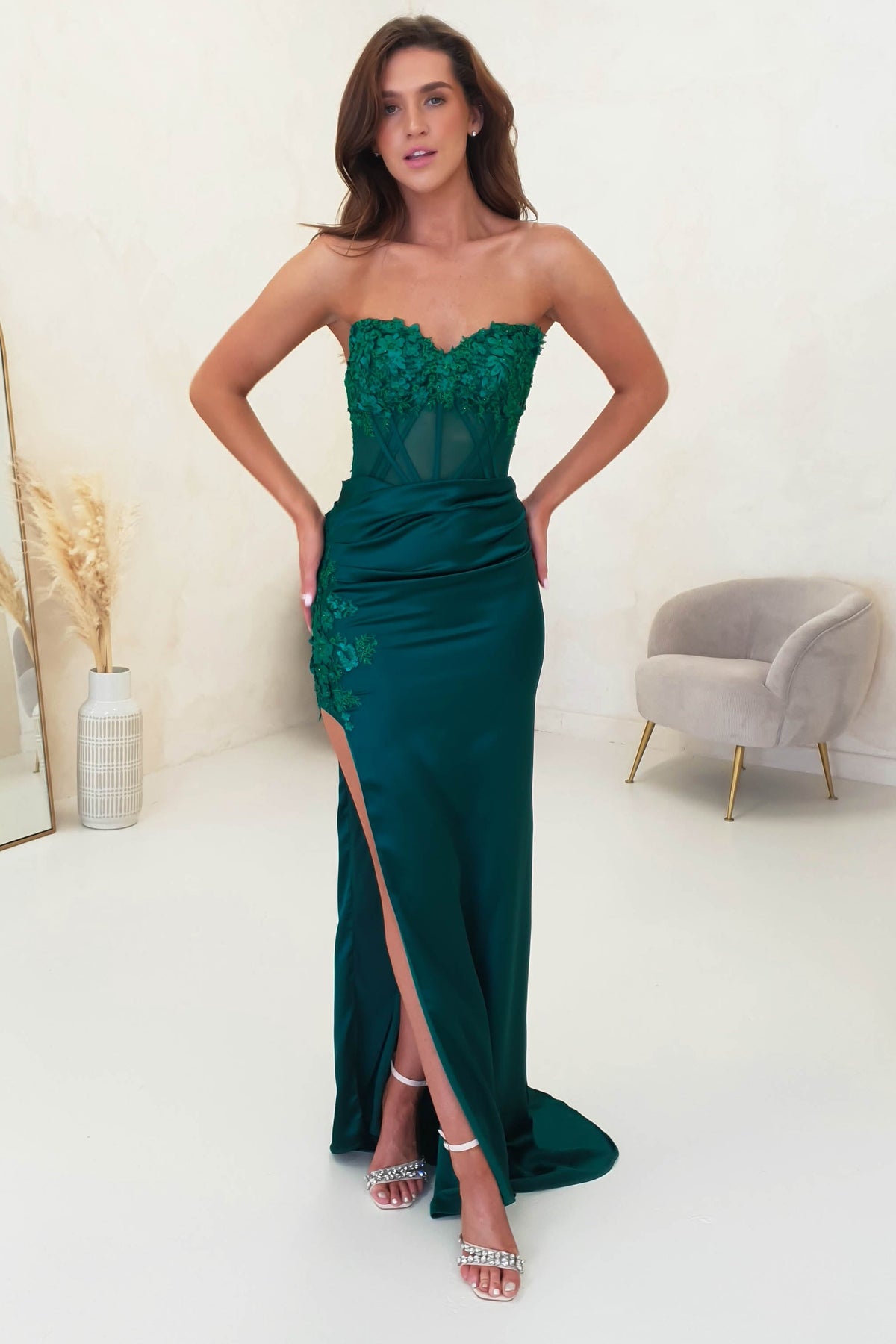 Madonna Strapless Corset Gown | Emerald Green-Oh Hello Clothing