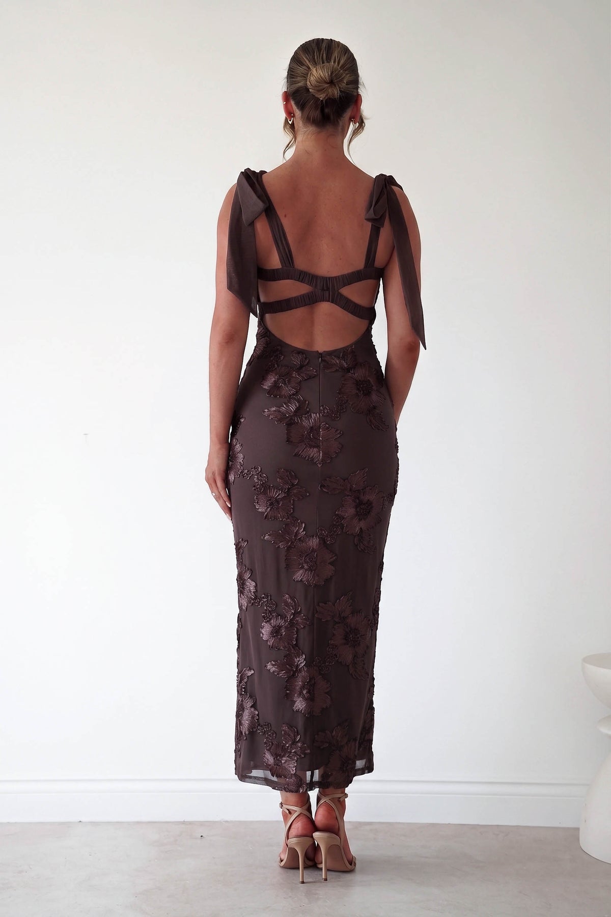 Mahalia Floral Appliqué Maxi Dress | Brown-Oh Hello Clothing