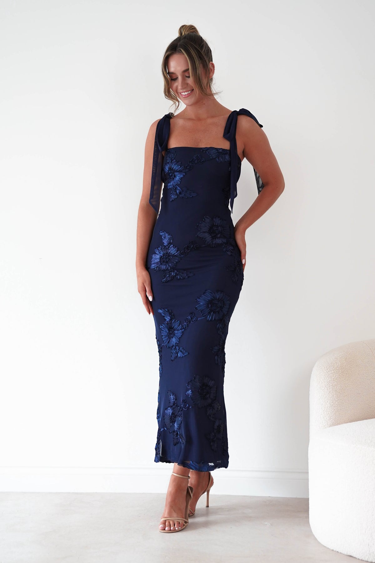 Mahalia Floral Appliqué Maxi Dress | Navy-Oh Hello Clothing
