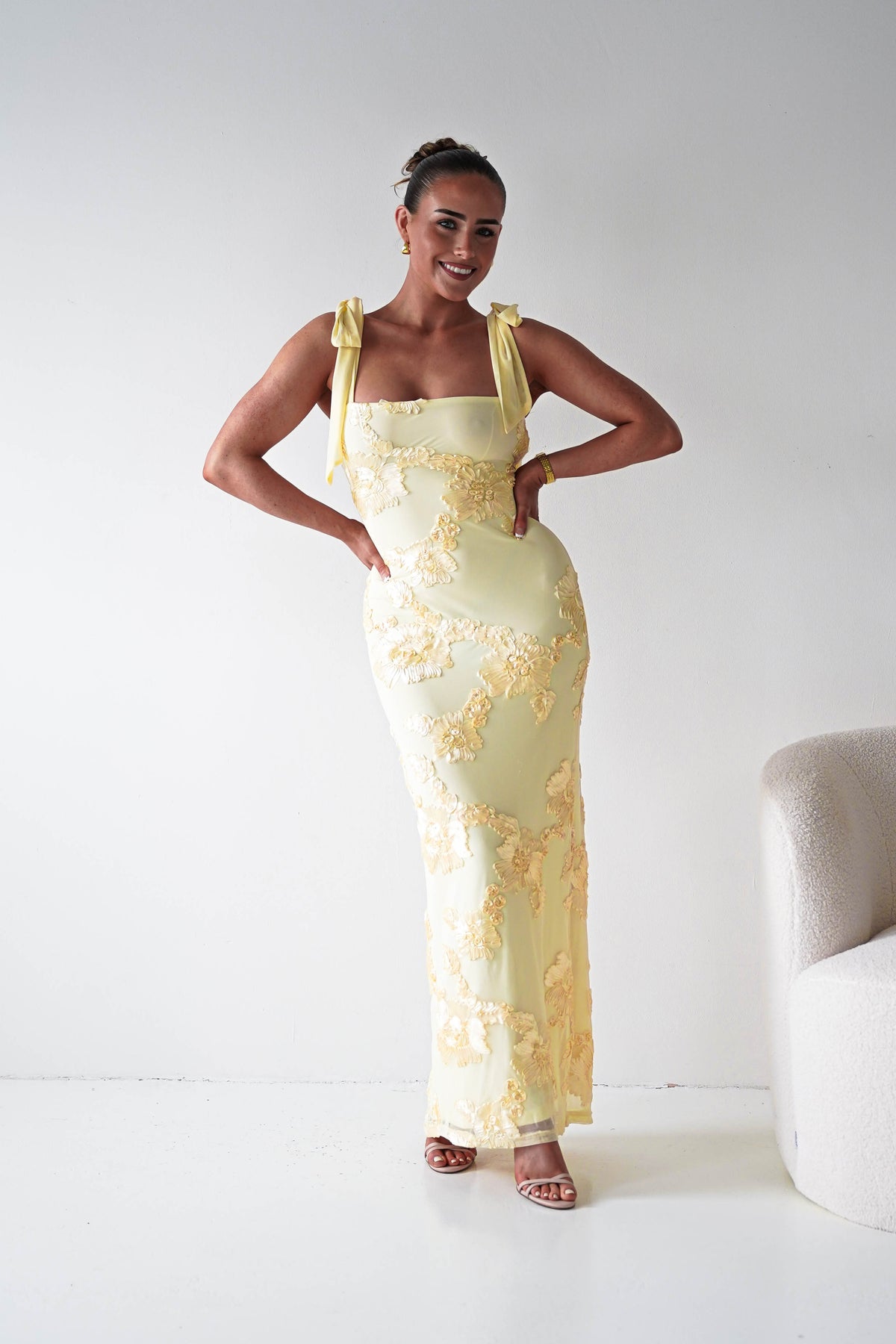 Mahalia Floral Appliqué Maxi Dress | Yellow-Oh Hello Clothing