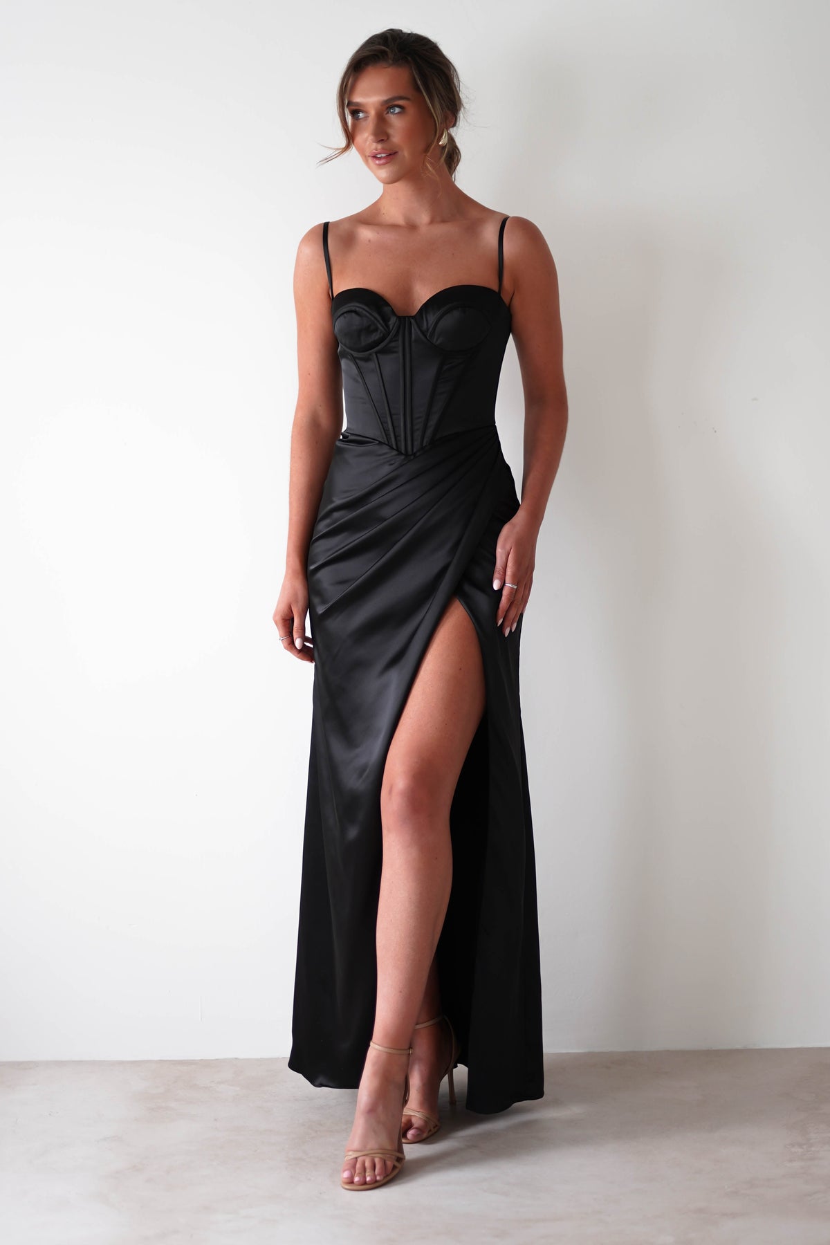 Maja Satin Corset Gown | Black-Oh Hello Clothing
