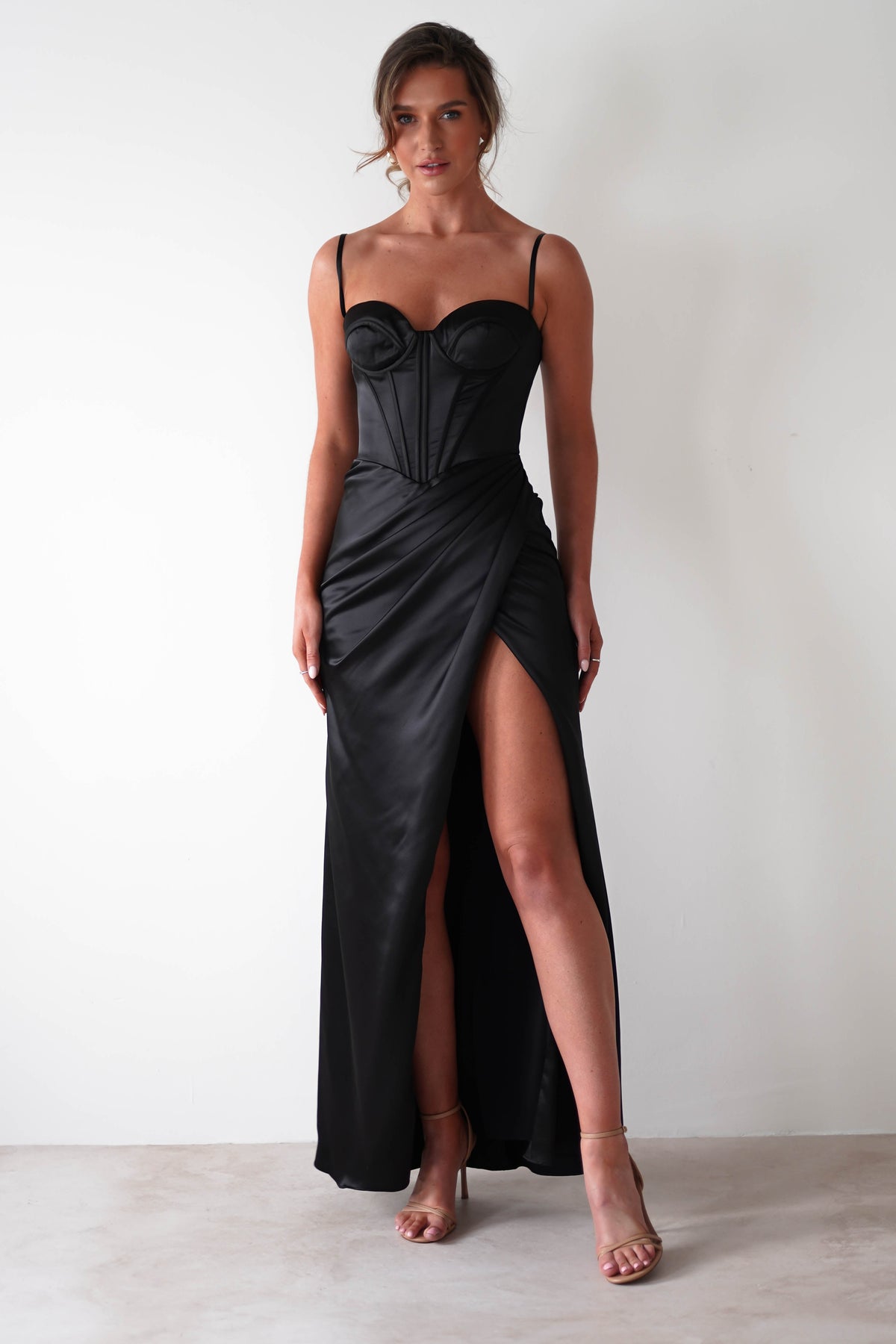 Maja Satin Corset Gown | Black-Oh Hello Clothing