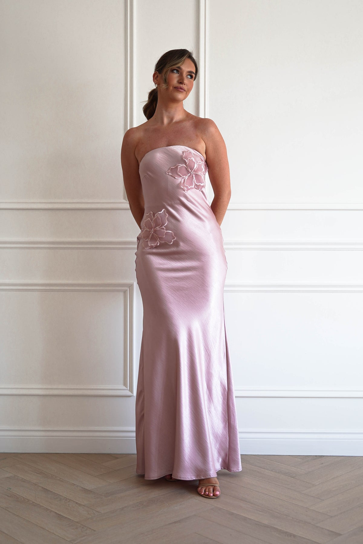 Majella Soft Stain Floral Appliqué Maxi Dress | Blush-Oh Hello Clothing