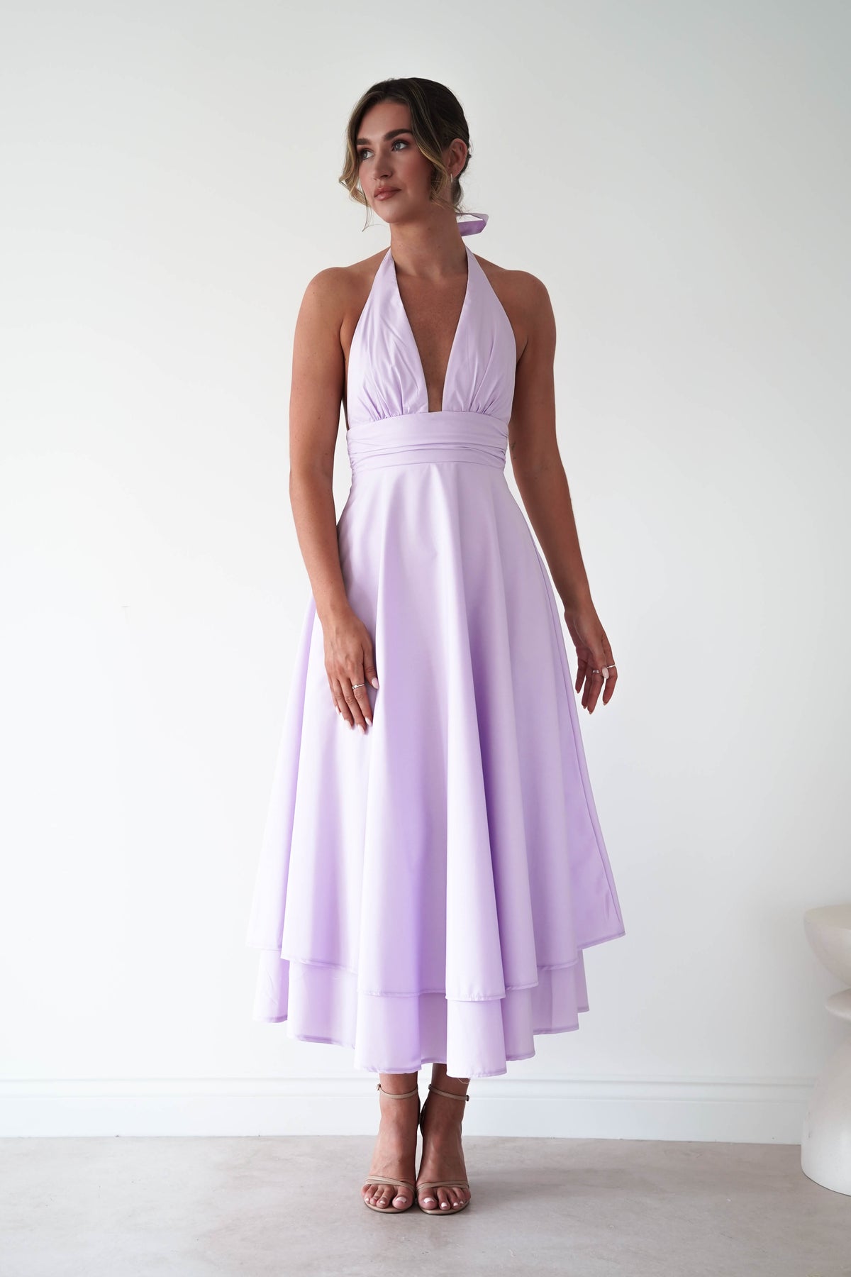 Makaila Halterneck Chiffon Midaxi Dress | Lilac-Oh Hello Clothing