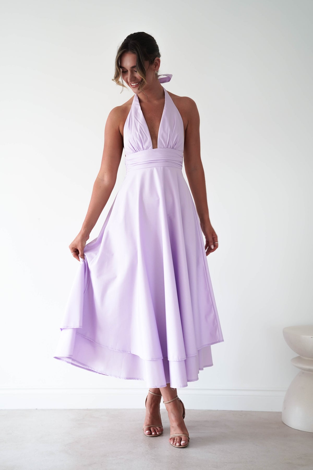 Makaila Halterneck Chiffon Midaxi Dress | Lilac-Oh Hello Clothing