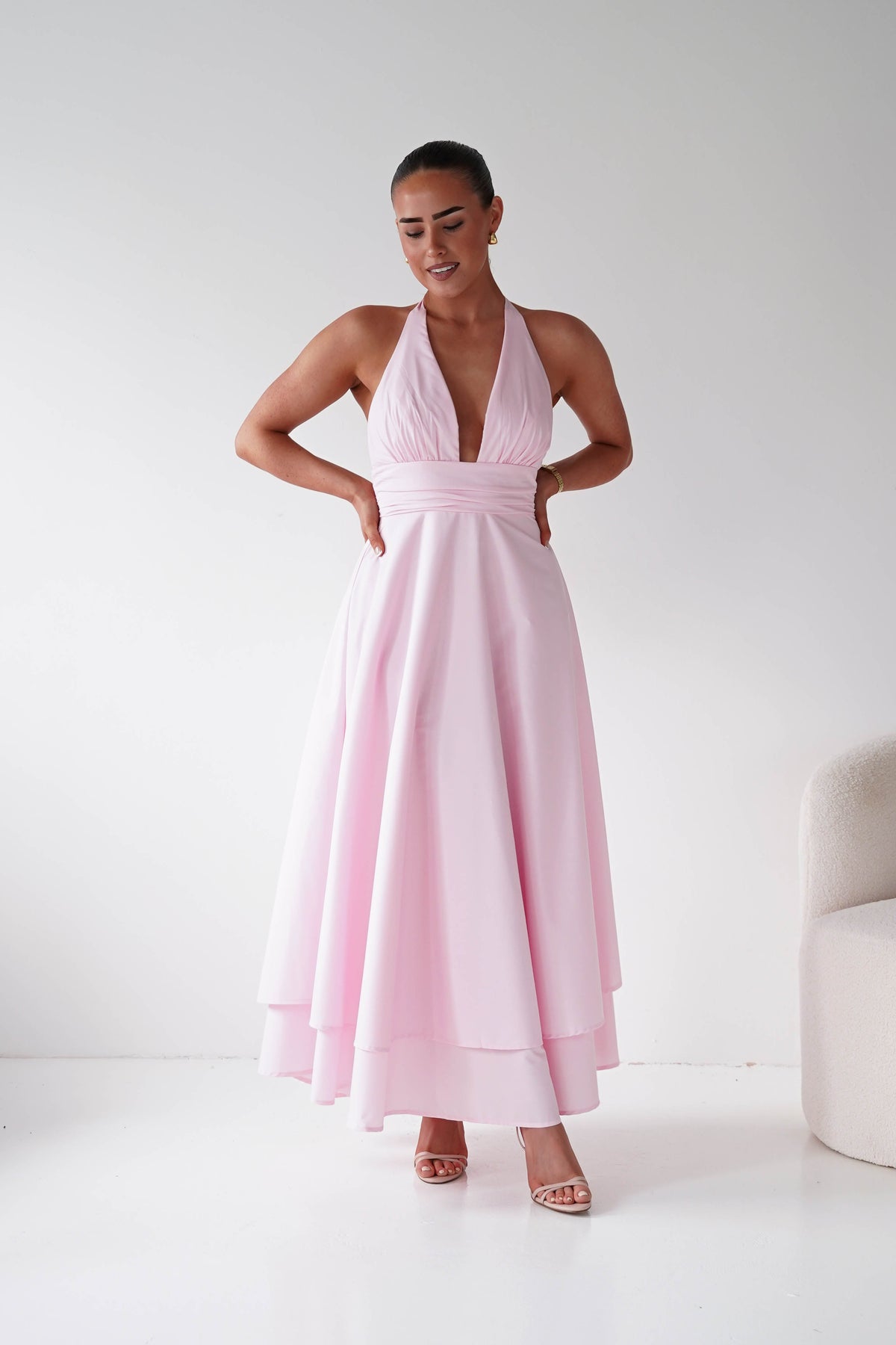 Makaila Halterneck Chiffon Midaxi Dress | Pink-Oh Hello Clothing