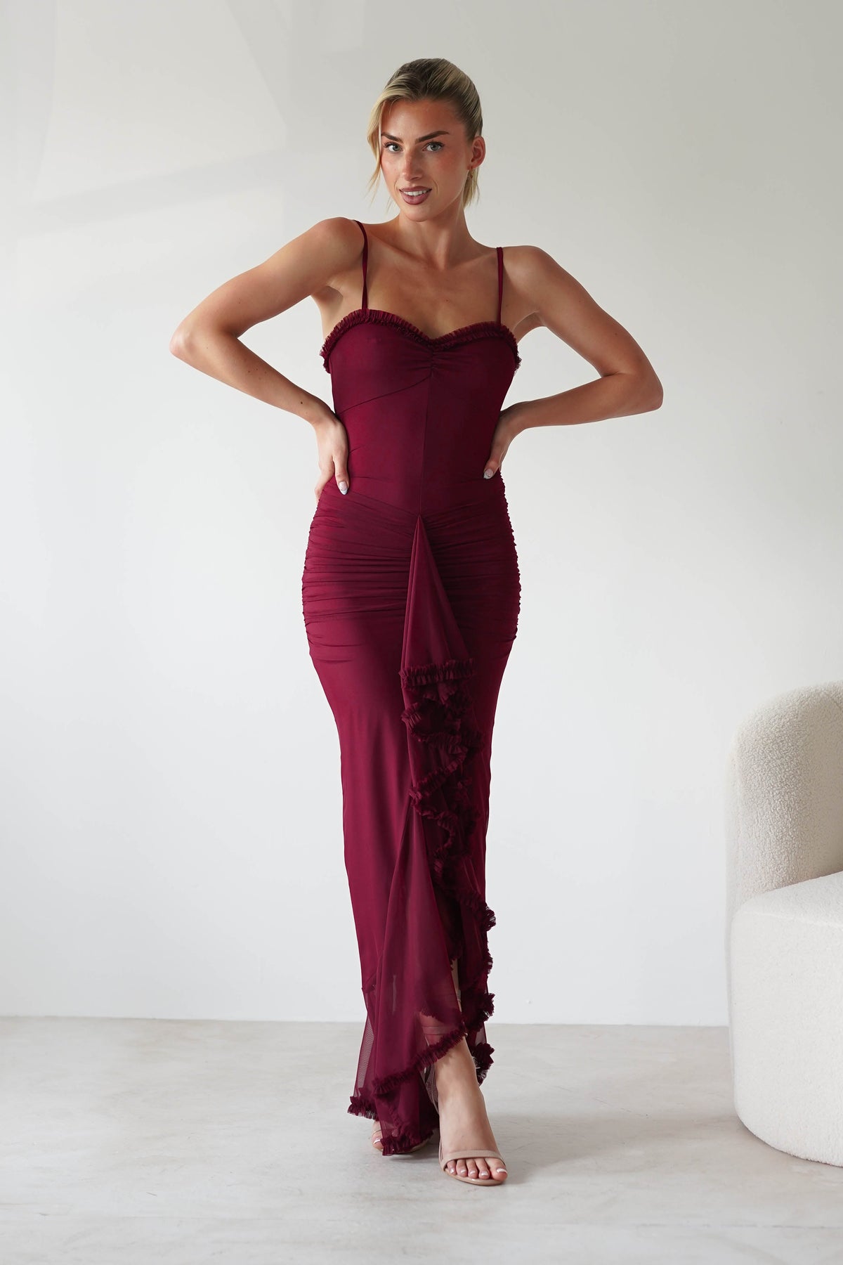 Manuella Mesh Bodycon Midaxi Dress | Burgundy-Oh Hello Clothing