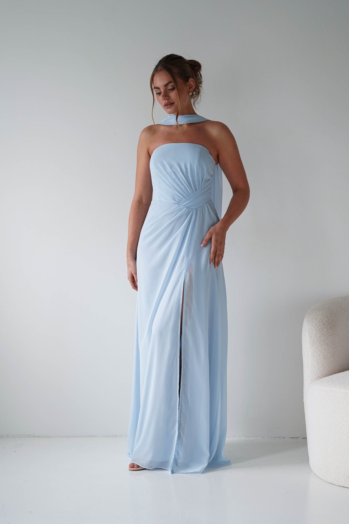Marcel Strapless Chiffon Maxi Dress | Blue-Oh Hello Clothing