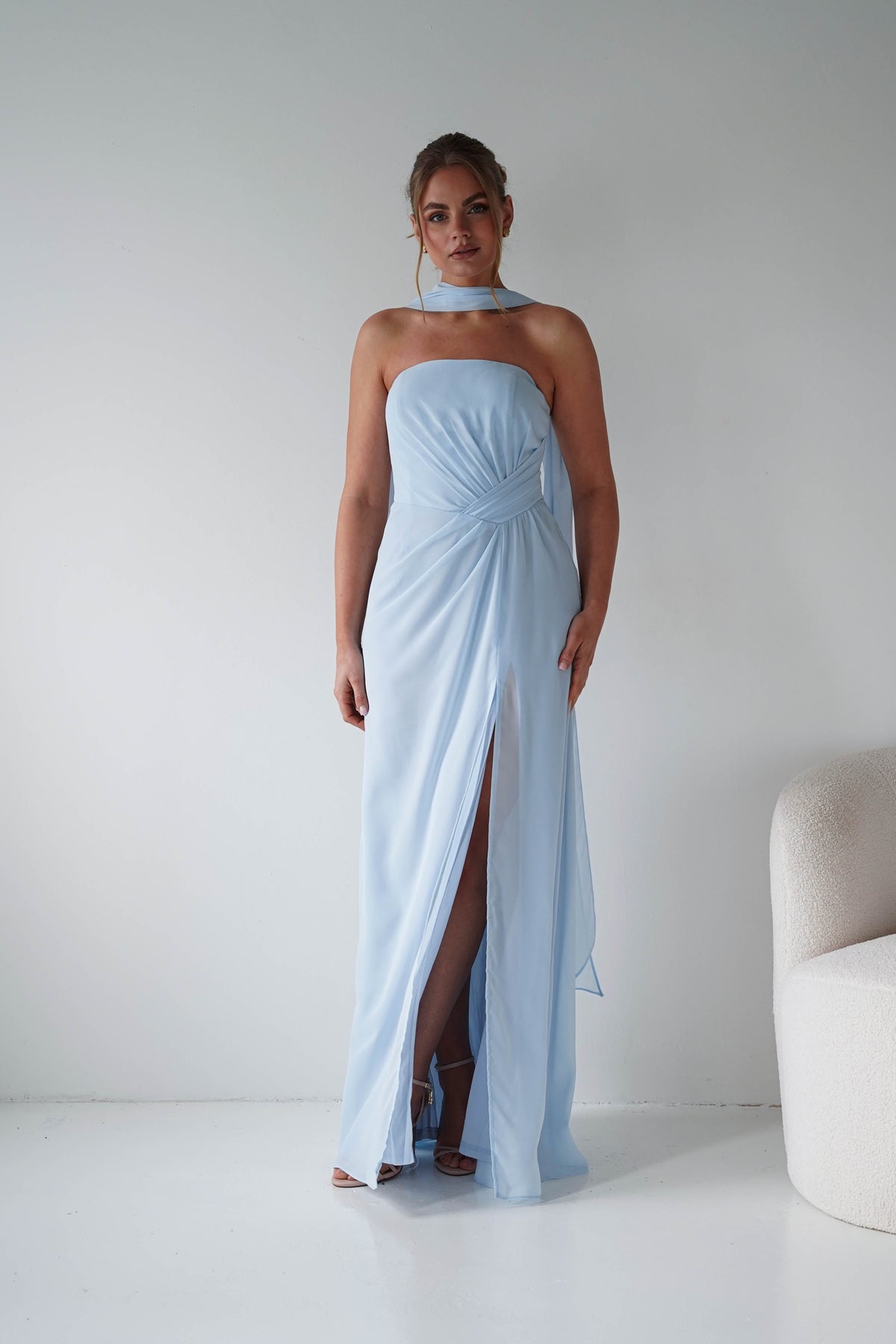 Marcel Strapless Chiffon Maxi Dress | Blue-Oh Hello Clothing