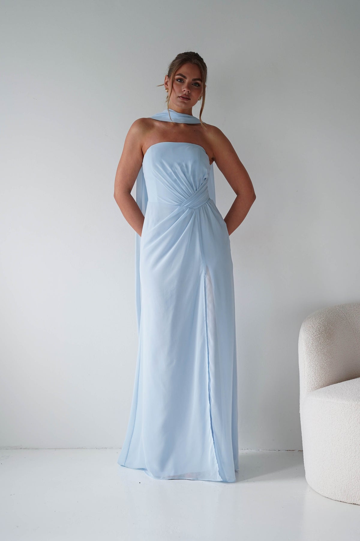 Marcel Strapless Chiffon Maxi Dress | Blue-Oh Hello Clothing