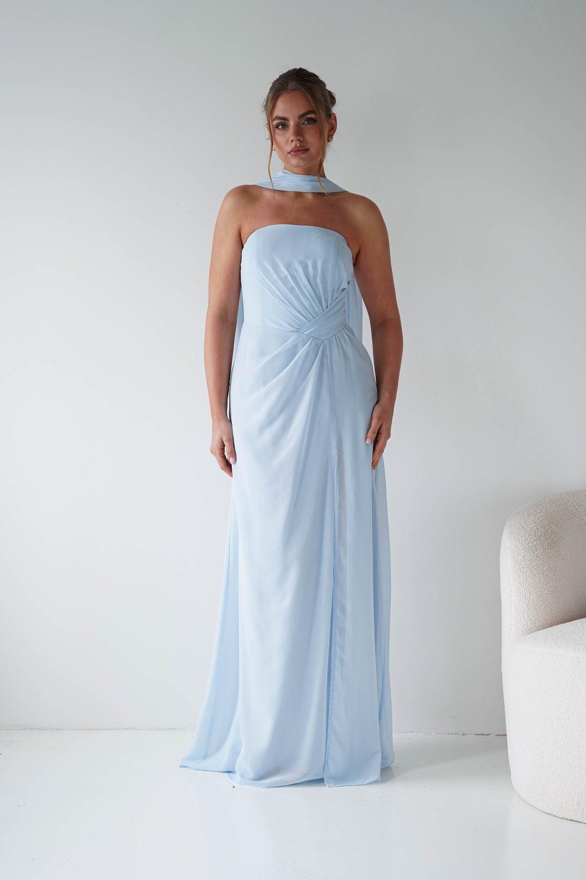 Marcel Strapless Chiffon Maxi Dress | Blue-Oh Hello Clothing