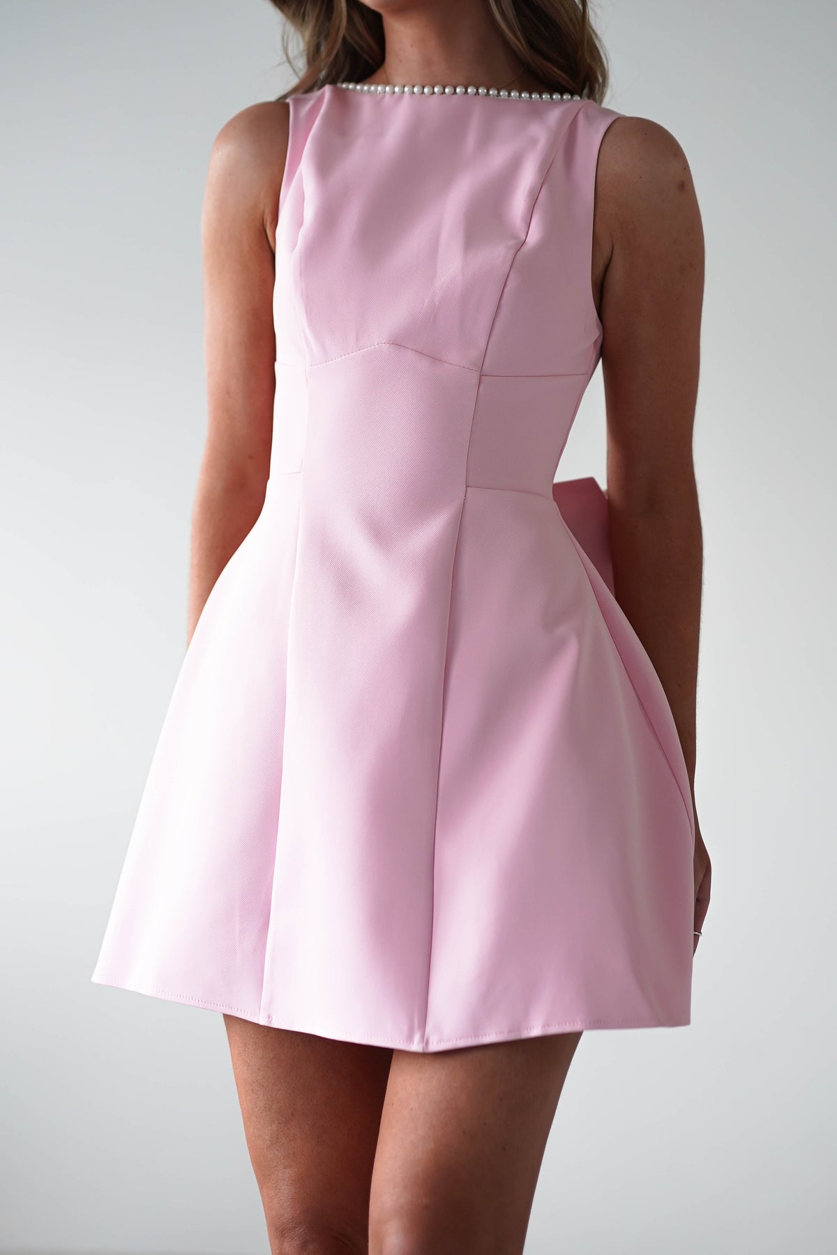 Maria Pearl Bow Detail Mini Dress | Pink-Oh Hello Clothing