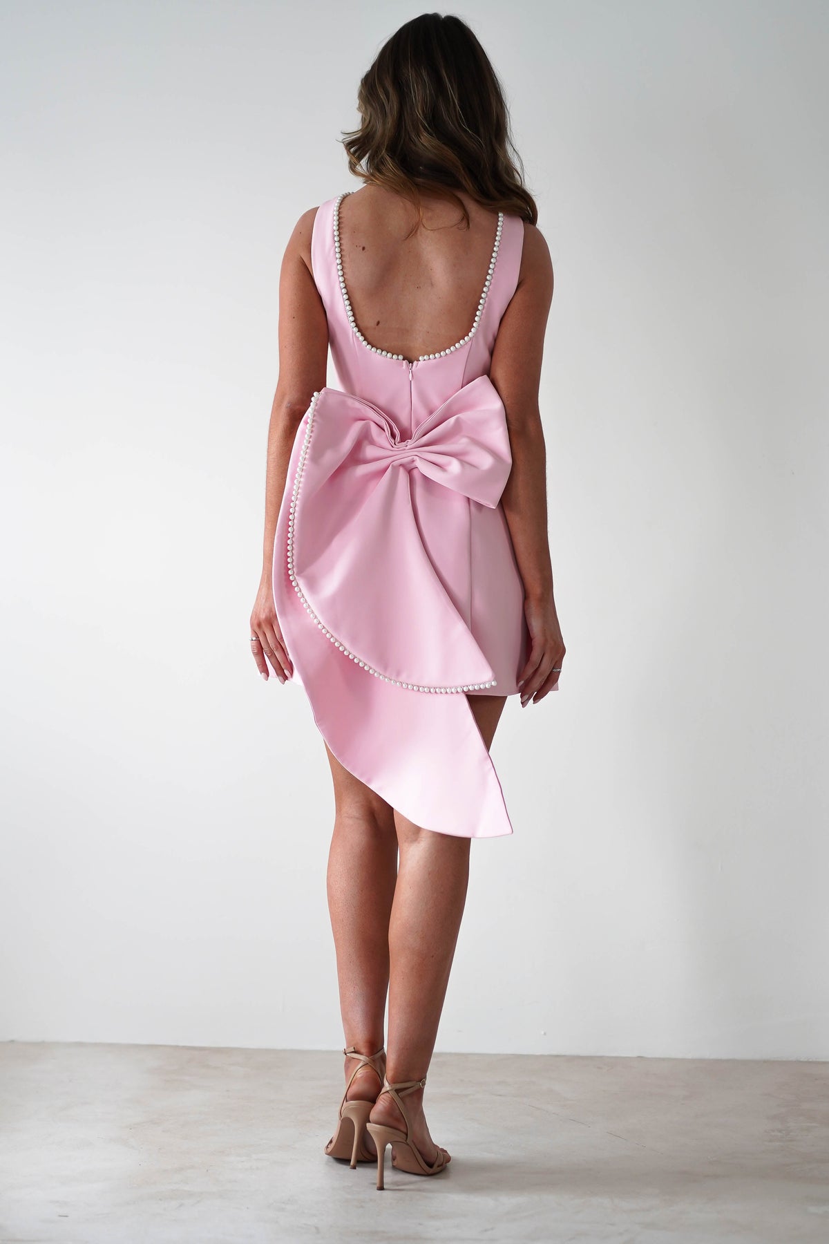 Maria Pearl Bow Detail Mini Dress | Pink-Oh Hello Clothing