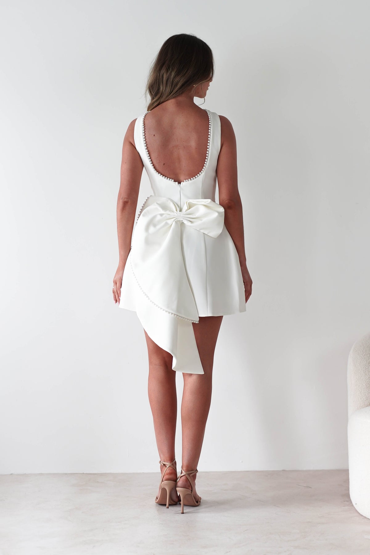 Maria Pearl Bow Detail Mini Dress | White-Oh Hello Clothing