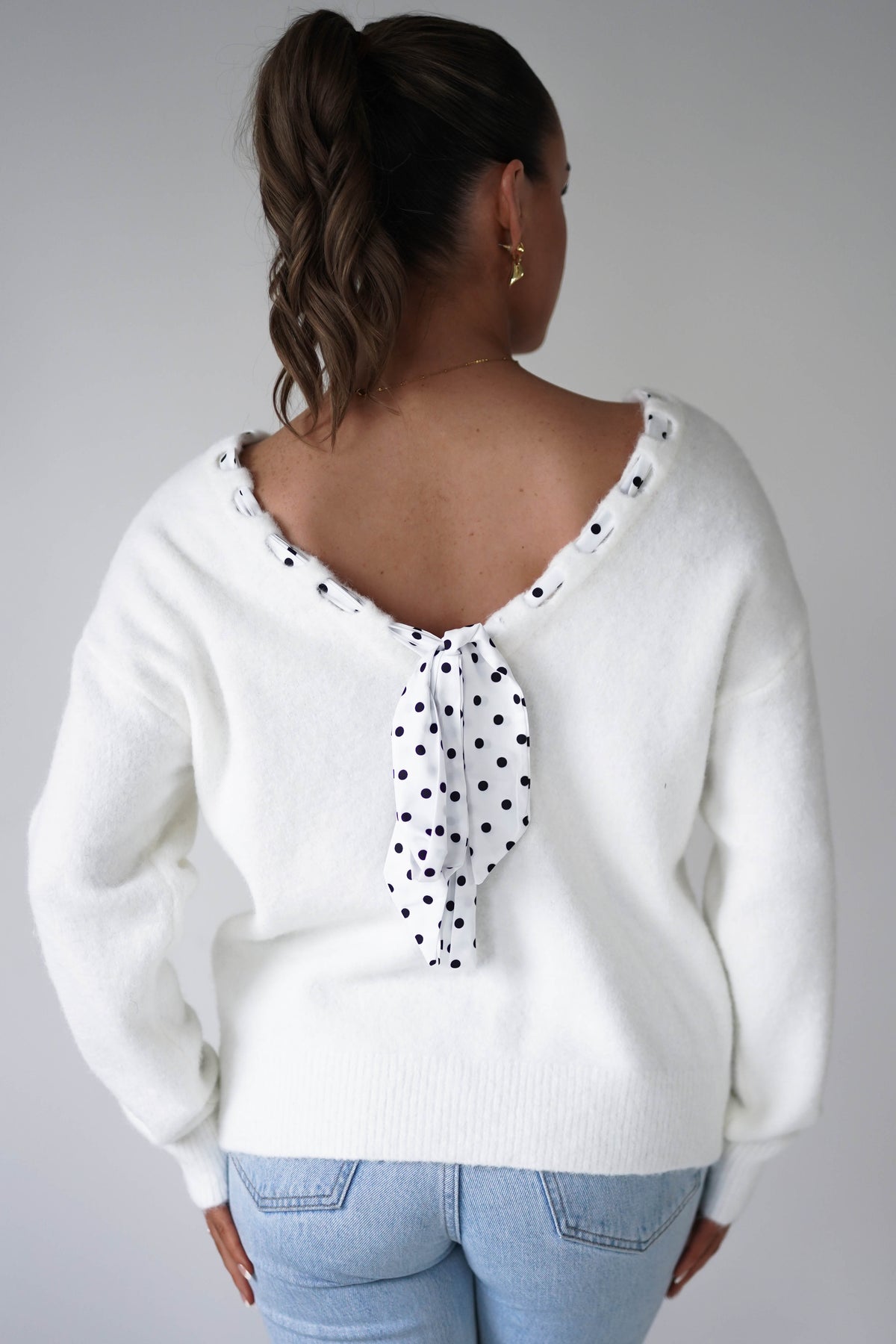 Maria Ribbon Tie Knit Jumper | White-Oh Hello Clothing