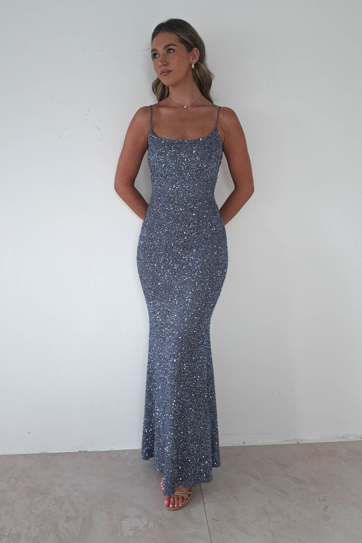 Maria Sequin Bodycon Maxi Gown | Silver-Oh Hello Clothing