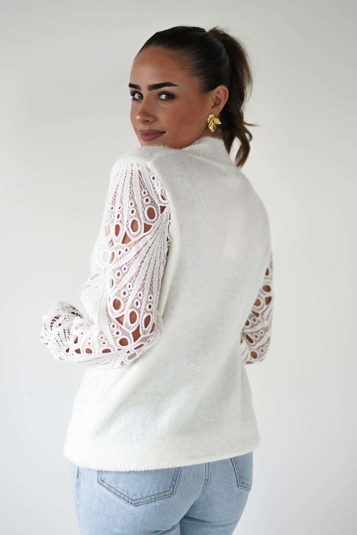 Marie Lace Sleeve Knit Jumper | White-Oh Hello Clothing