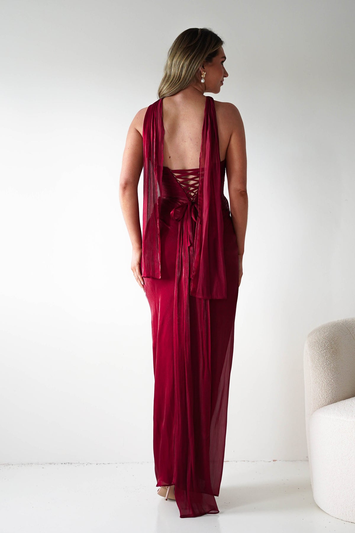 Marielle Glowing Chiffon Strapless Maxi Dress | Burgundy-Oh Hello Clothing